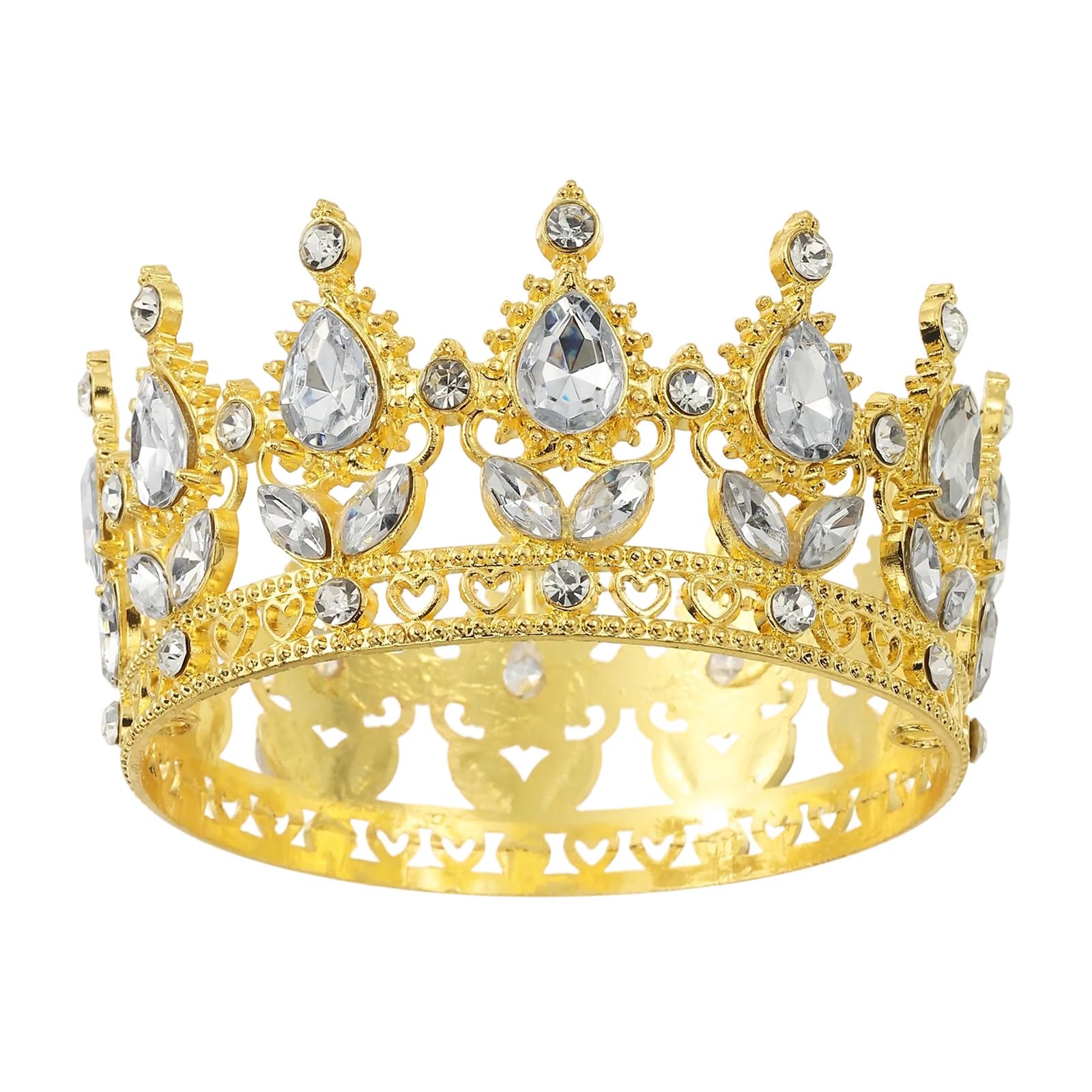 Muiltvoe Mini Crown Cake Toppers, Alloy Queen Princess Little Crown Tiara Cupcake Heart Shaped with Crystal for Birthday Cake Decor Wedding Party