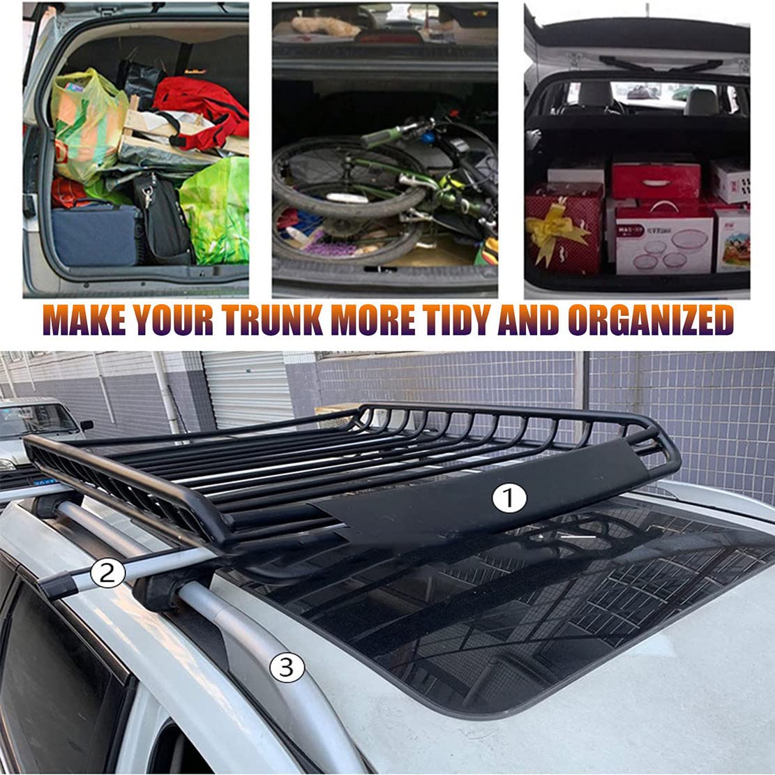 Taca Dachowa Aluminiowy Bagażnik Dachowy Cargo Carrier Basket,Uchwyt Na Bagaż Dachu Do SUV Taca Dachowa Stojak Na Platformę Bagażnik Taca ładunkowa,Bagażniki Samochodowe Górę Pojazdu,127 * 97cm