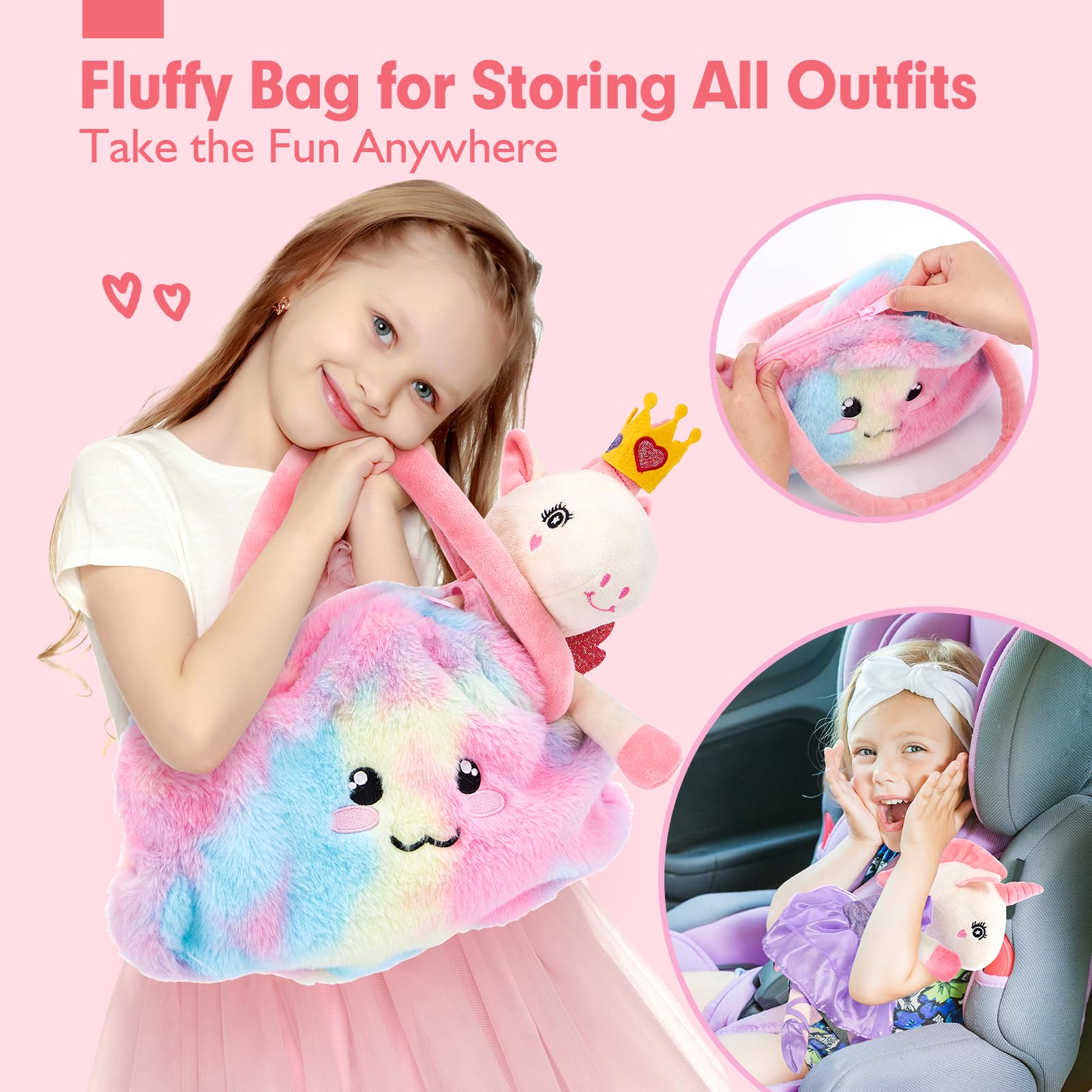 hahaland Unicornios Peluche Juguetes Niña 3 años - Muñeca para Vestir con 3 Set de Ropa y Bolsa, Unicornio Precioso Regalos Niña 3 4 5 6 años — view 5