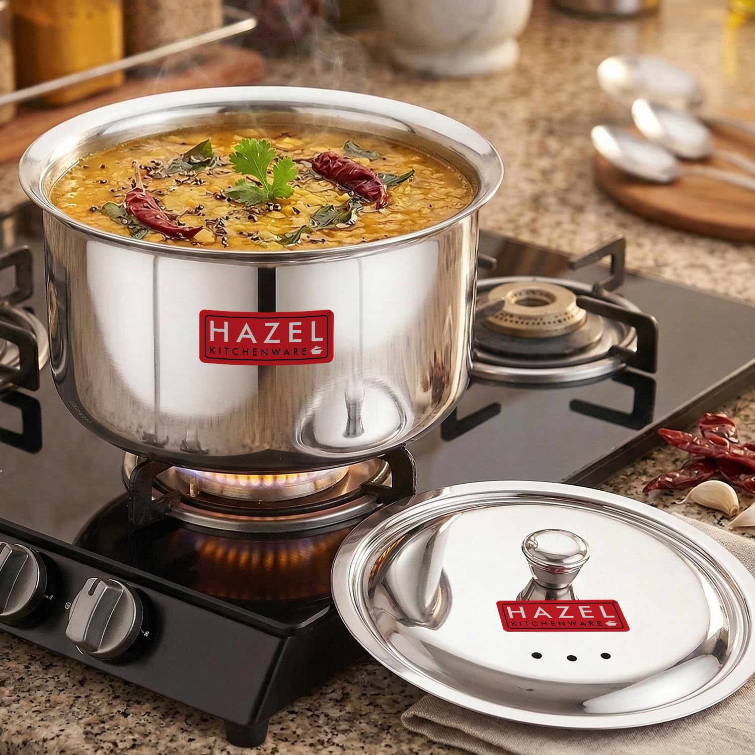 HAZEL Stainless Steel Patila with Lid Cooking Vessel, 1500ml | Mirror Finish Cooking Pot | Durable Induction & Gas Compatible Bhagona/Tope for Boiling Milk, Tea, and Cooking | Silver-image-45
