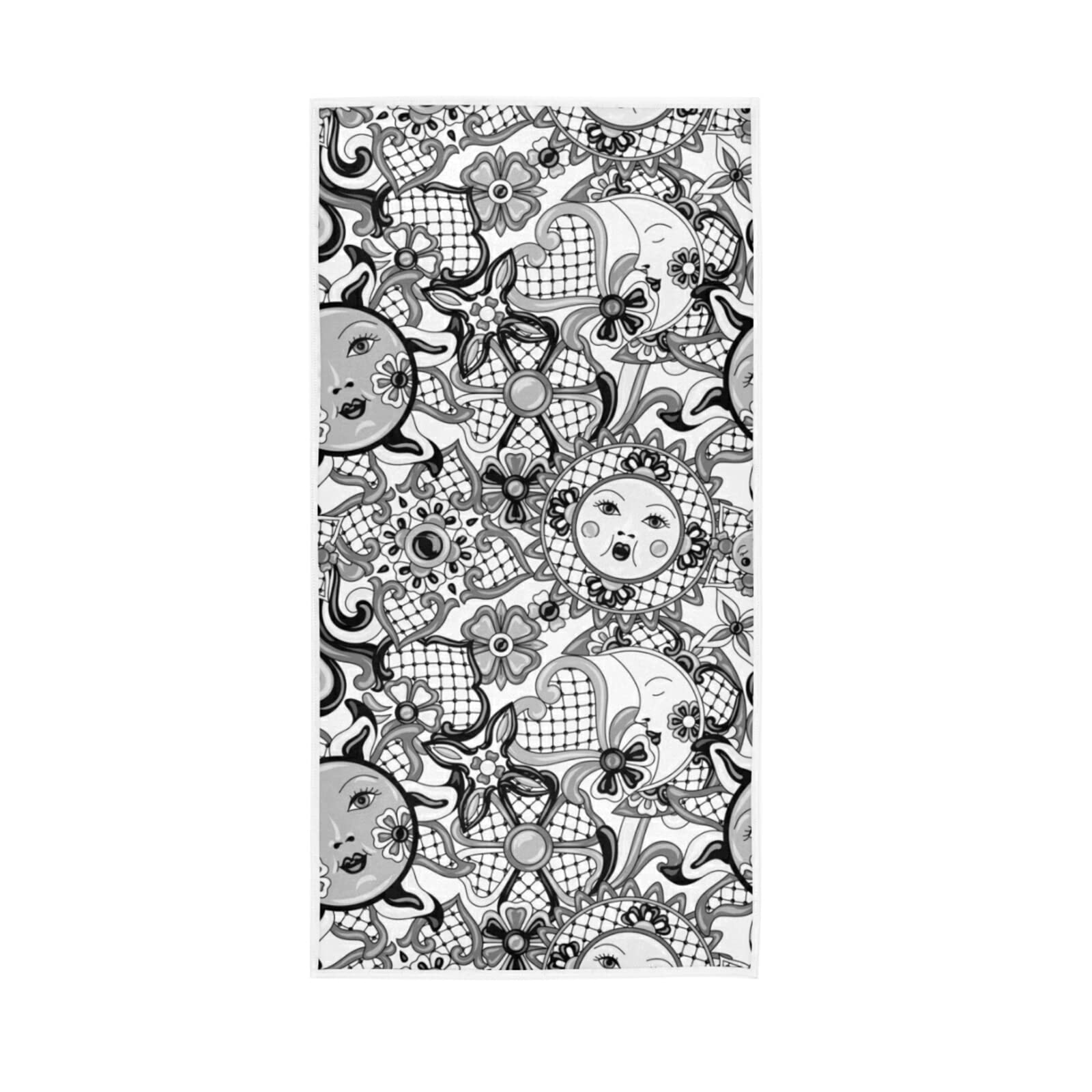 LSRCPD Black White Mexican Traditional Talavera Ceramic Ethnic Folk Motifs Soft Hand Bath Towel 30" x 15" Thin Fast Drying Absorbent Soft Towels for Kitchen Gym Spa Hotel Beach