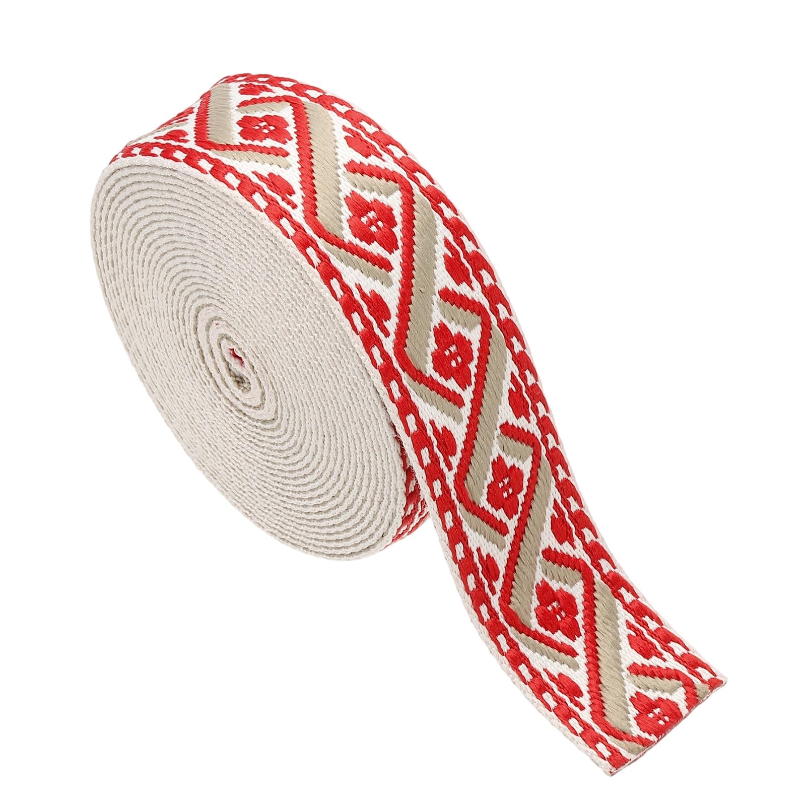 sourcing map 4.75 Yards Cotton Webbing Strap, 1.5-inch(38mm) Jacquard Webbing Ribbon Embroidery Polyester Webbing Straps Purse Strap Belt for Purse Bag Crafts Clothing, White-Red