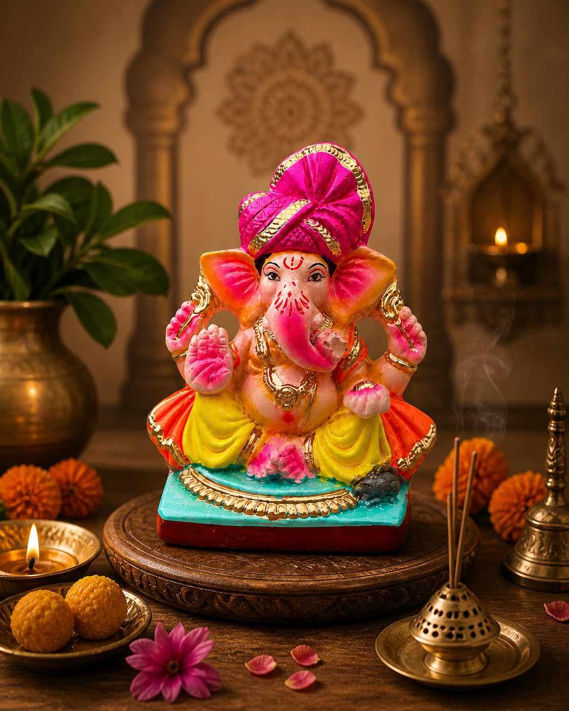 Natural Clay Ganesh Ji Murti | Eco Friendly Ganpati Bappa Idol for Pooja Room & Car Dashboard
