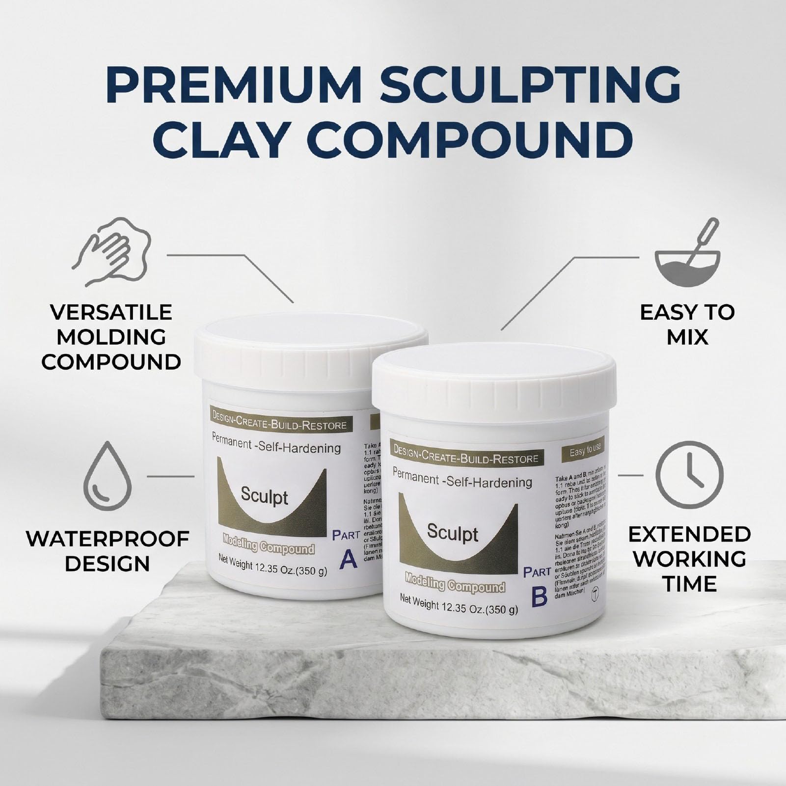 Semme Argilla Epossidica per Scultura, Stucco Modellabile Autoindurente 700 G Impermeabile con lavorabilità di 1-3 Ore, for Riparazione Riempimento Sculture