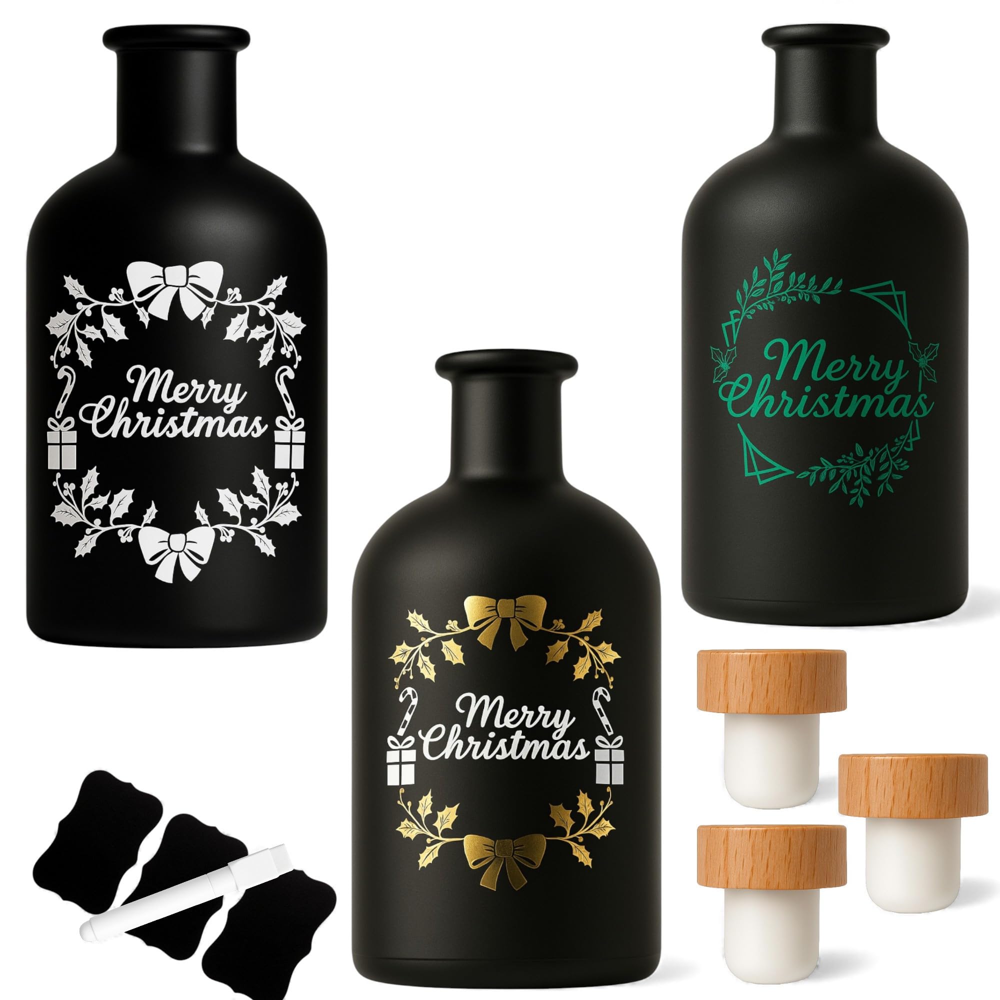 Set di 6 bottiglie di vetro da 300 ml (0,3 l), con tappo a vite bianco