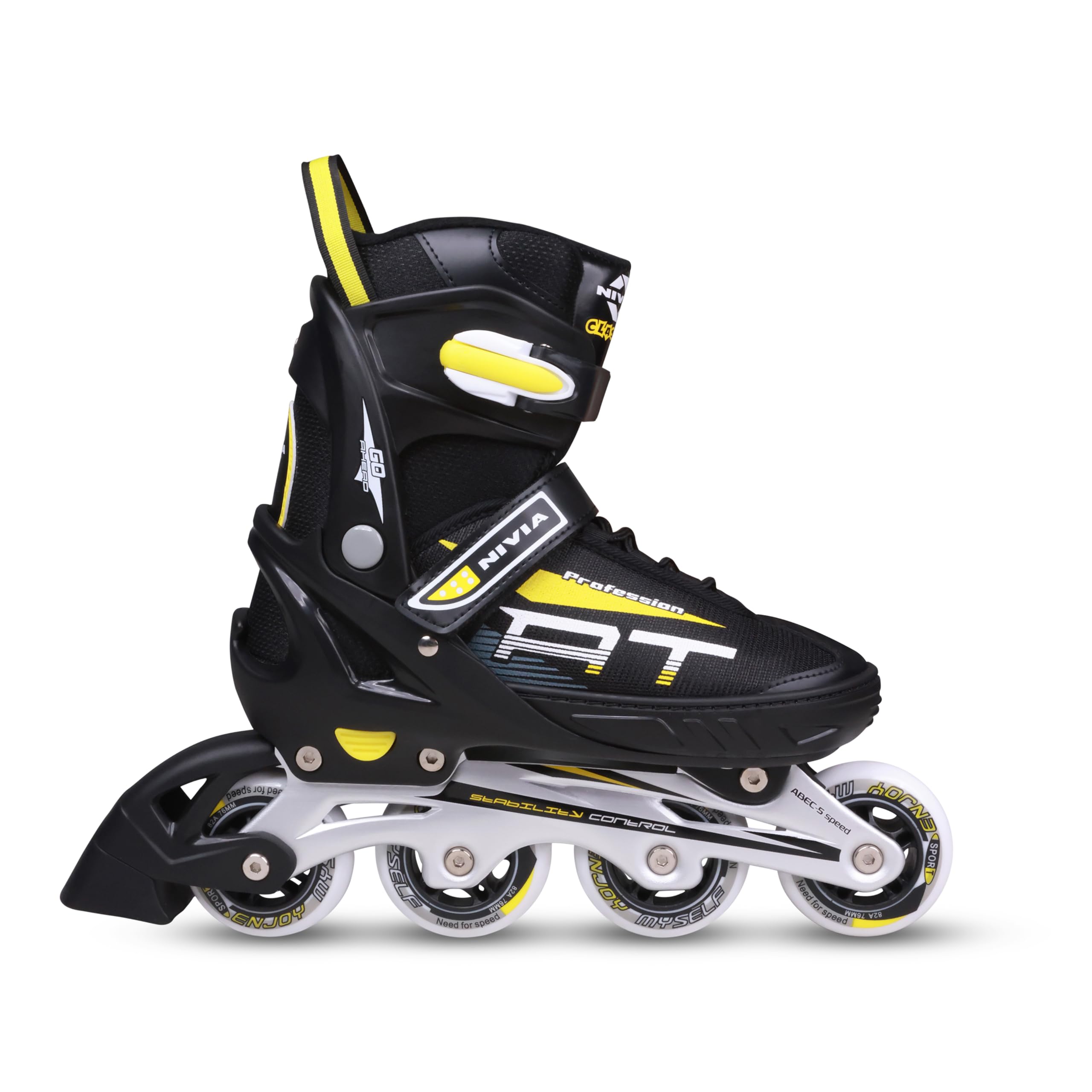 Nivia Classic Inline Skate, Adjustable Inline Roller Skates for Unisex Adults, Outdoor Skating Shoes Roller Blades, 72mm / 76mm Wheels for Smoother Rides (Large, Black/Yellow)-picture-32