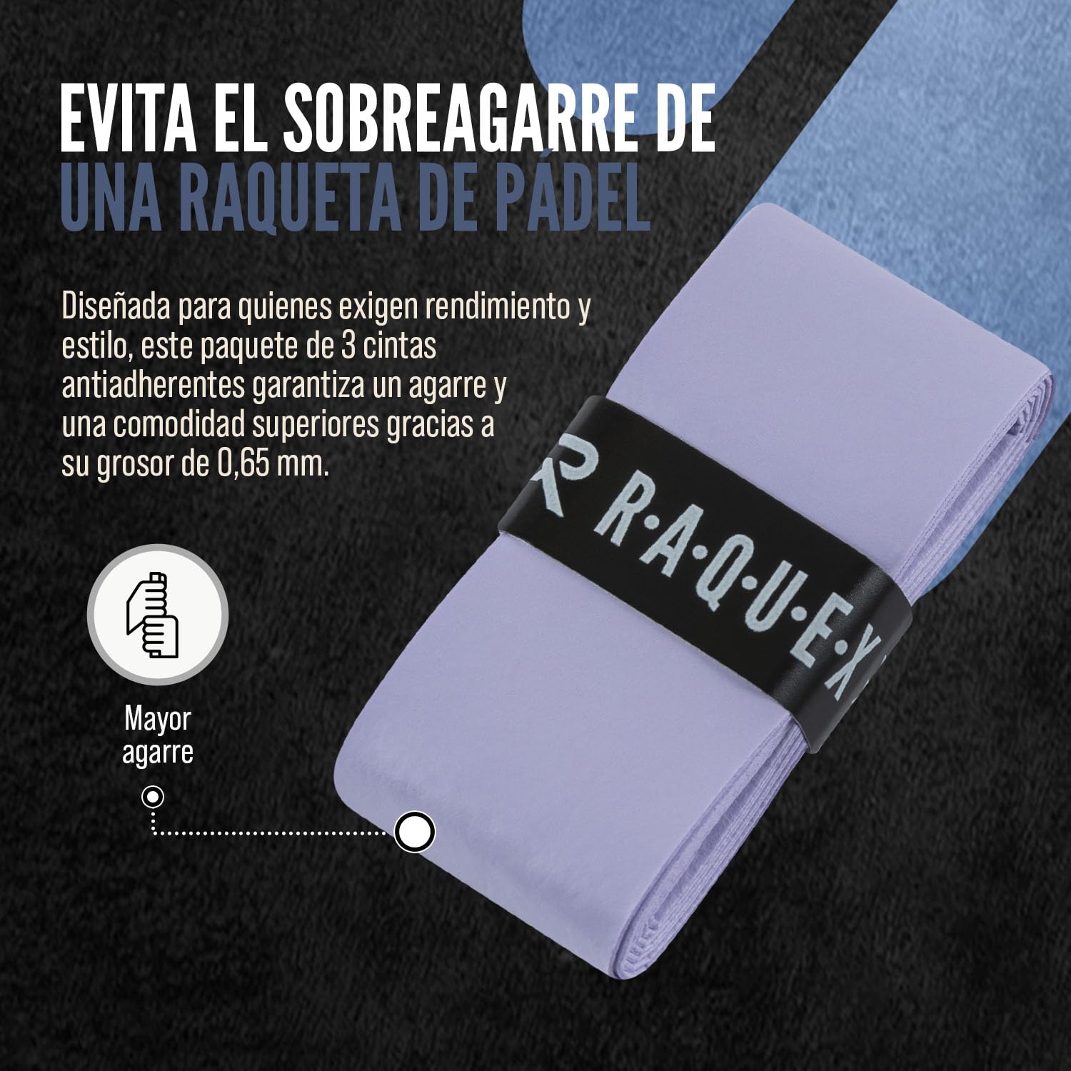 Raquex Cinta de sobreagarre Evade Palas de pádel, 10 Colores. Paquete de 3 Cintas de sobreagarre para pádel, 0,65 mm de Grosor, Absorbente, Ligeramente adherente, Antideslizante — view 3