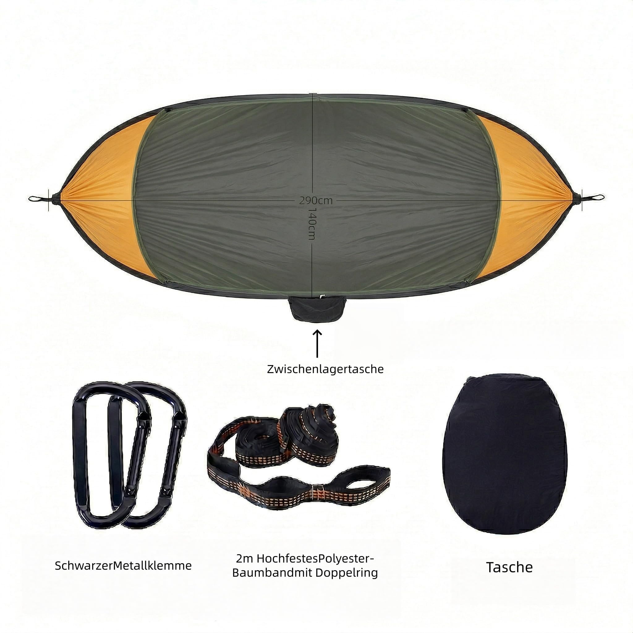 Familien Hängematte mit Moskitonetz, Sonnenschutz & Windschutz, Ultraleicht für 2 Personen, Eltern mit Kind, Garten, Balkon & Camping,200 kg Tragkraft, 290×140 cm (Gelb-Schwarz)