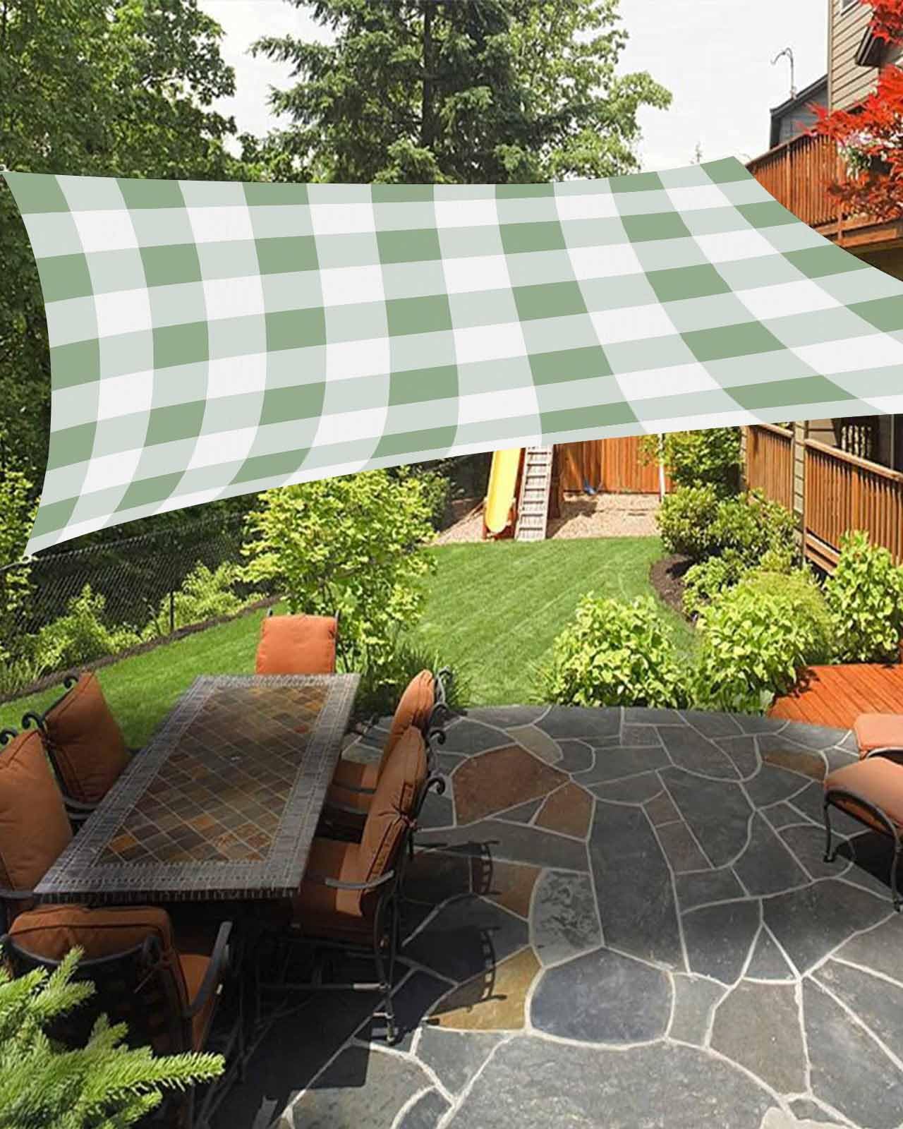 Boanket Sun Shade Sail 8' x 10', Sage Green Checkered Rectangular Waterproof Outdoor Sun Shades, Green White Buffalo Plaid Shade Cloth for Patio Deck Terrace Garden Lawns Beach Backyard