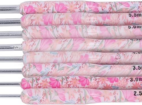 Miniatura 5 de Juego de 8 ganchos de ganchillo, mango ergonómico de ganchillo suave, agujas de tejer de hilo para mano artrítica (flor aplastante)