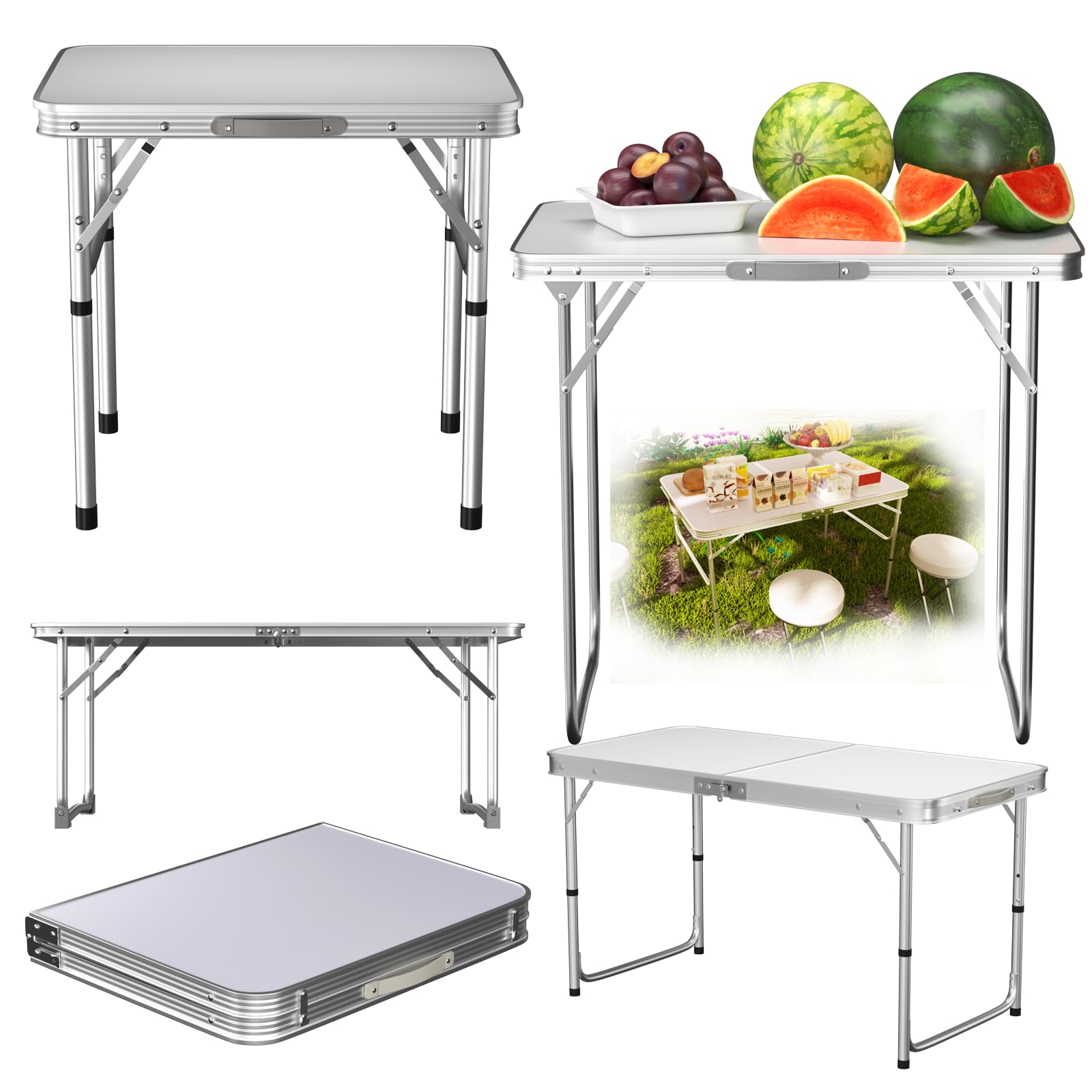 VickyHome Lightweight Trestle Table Foldable Pasting Tables for Wallpaper, Height Adjustable Party Table Catering Table with Carrying Handle for Garden Picnic Camping Dinner, 80X60X69CM