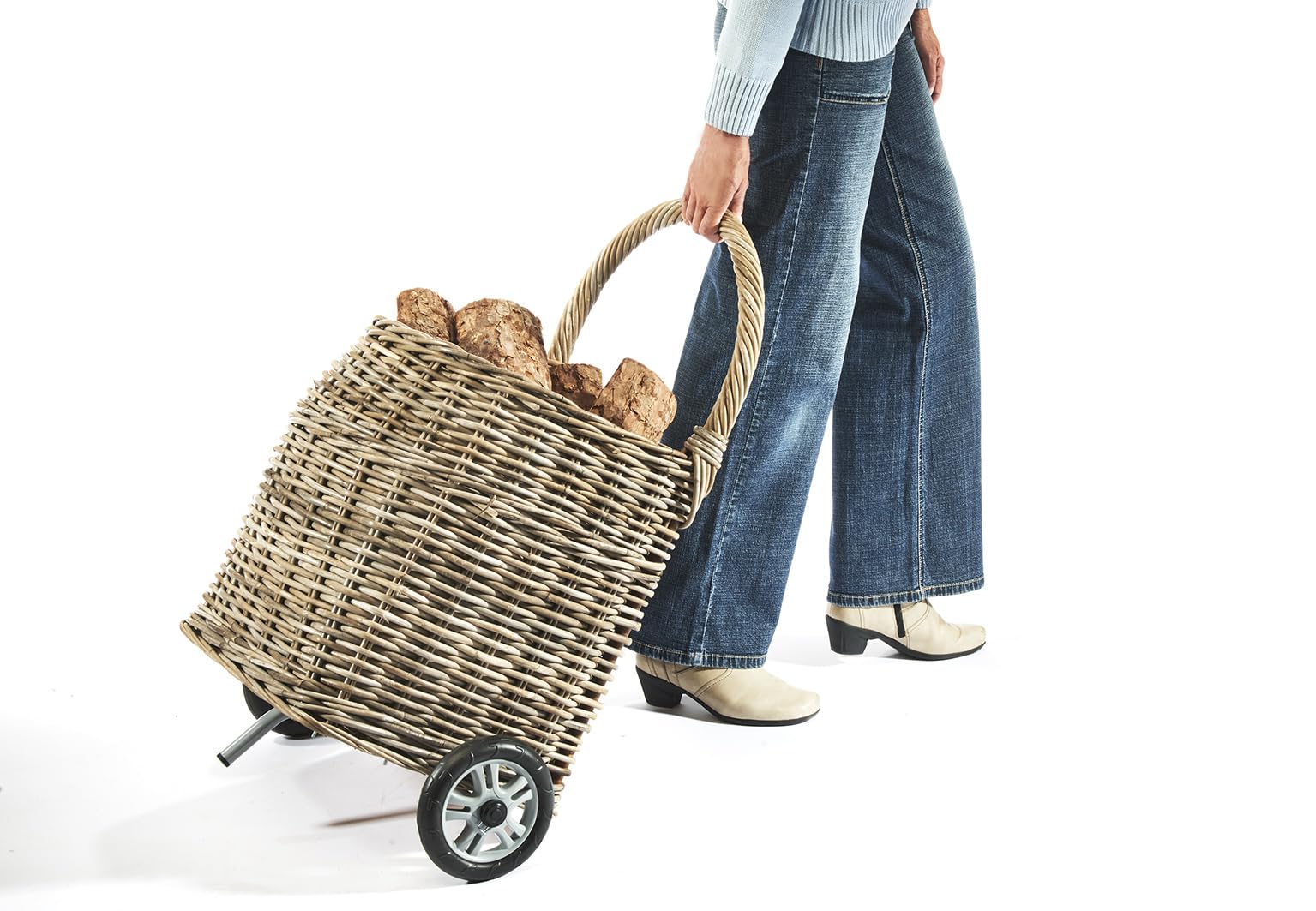Kobolo Kaminholzwagen mit Rollen Brennholzwagen aus Rattan Kubu Grey