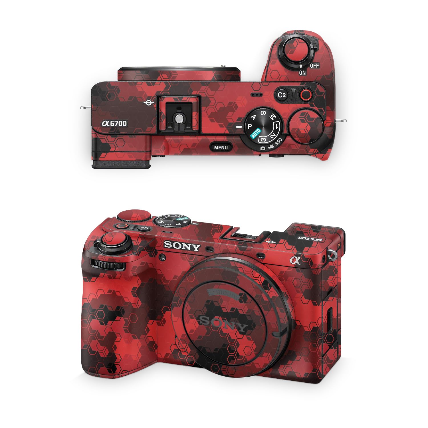 Camera Skin Compatible with Sony A6700 Mirrorless Camera (2023) - Red Hexa Camo - Premium 3M Vinyl Protective Wrap Decal Cover - Easy to Apply | Crafted in the USA by MightySkins