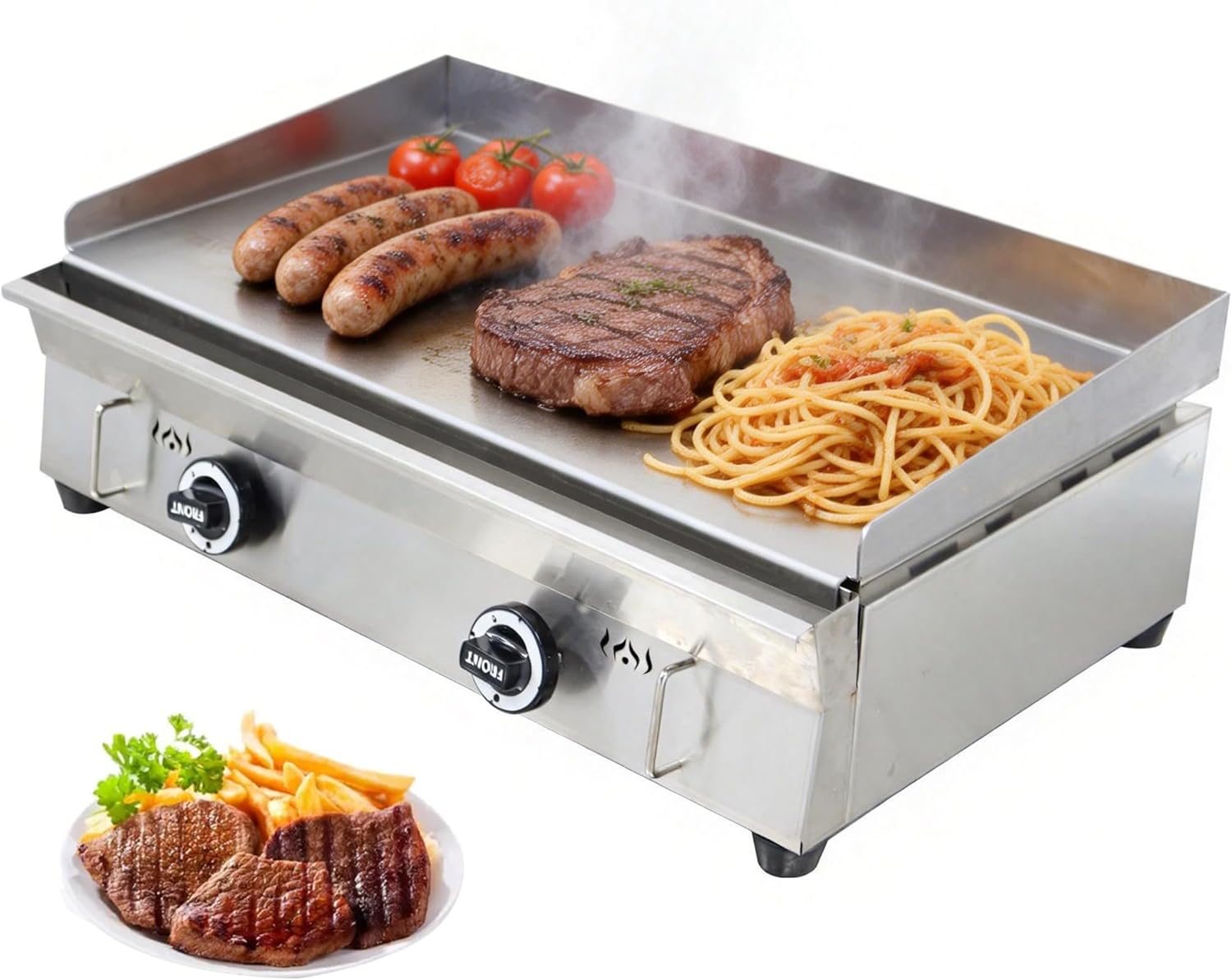 2000Pa Natural Gas Grill Griddle Stainless Steel Countertop Griddle 28.94" x 16.14" Hotplate BBQ Teppanyaki Adjustable Temperature Flat Cooking Griddle Grill for Commercial