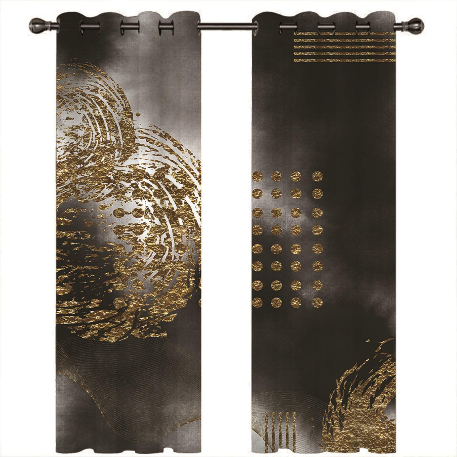 Daesar Rideau 2 Pieces Rideau Placard Chambre Peinture Art Abstrait Rideaux de Salon Moderne 137x138CM Rideau Fenêtres Or Gris