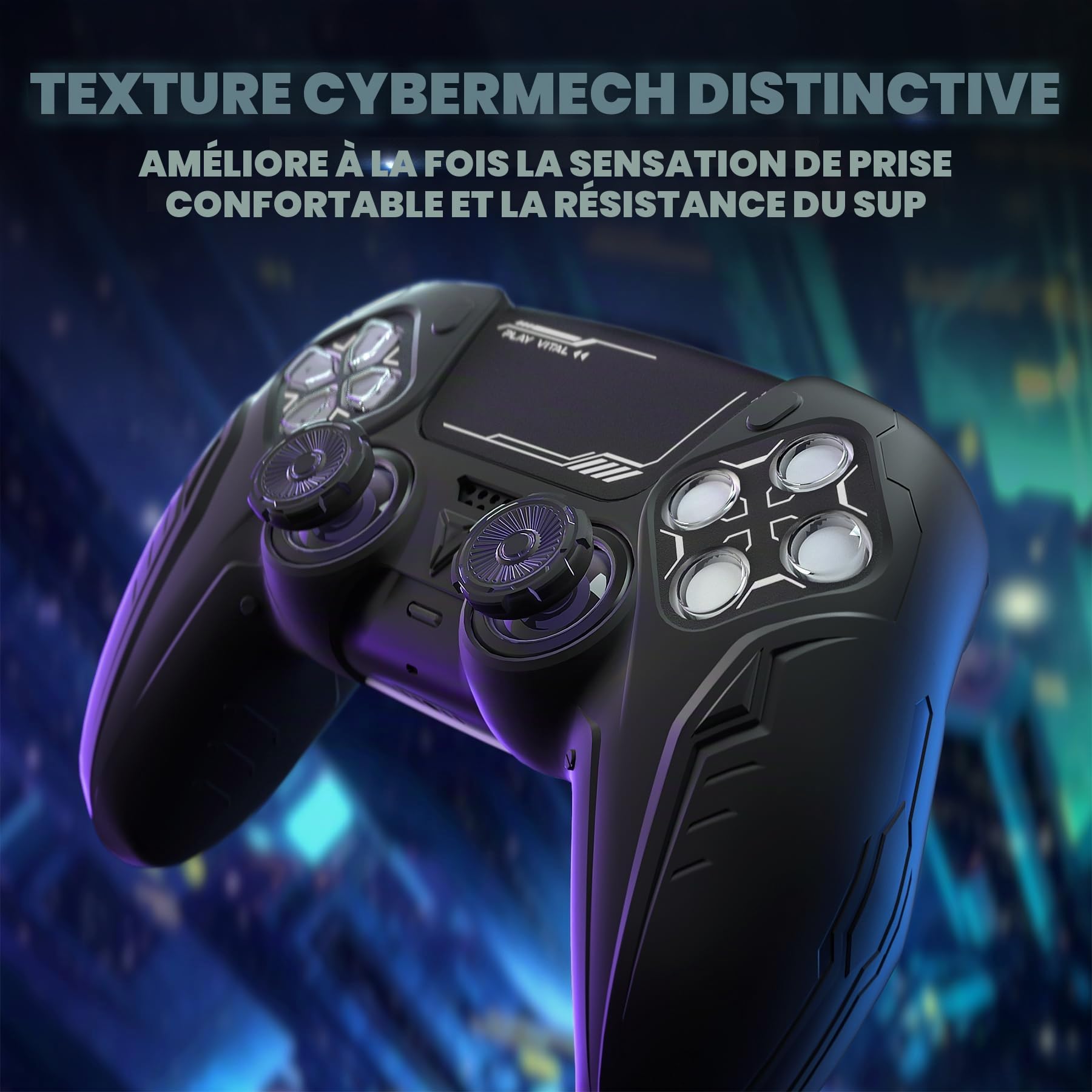 playvital pour ps5 Manette Coque Protection Accessoire avec Capuchon pour ps5 Controller Housse Silicone Cover Skin Compatible avec Station de Charge，Édition CyberMech 2 PCS-Noir