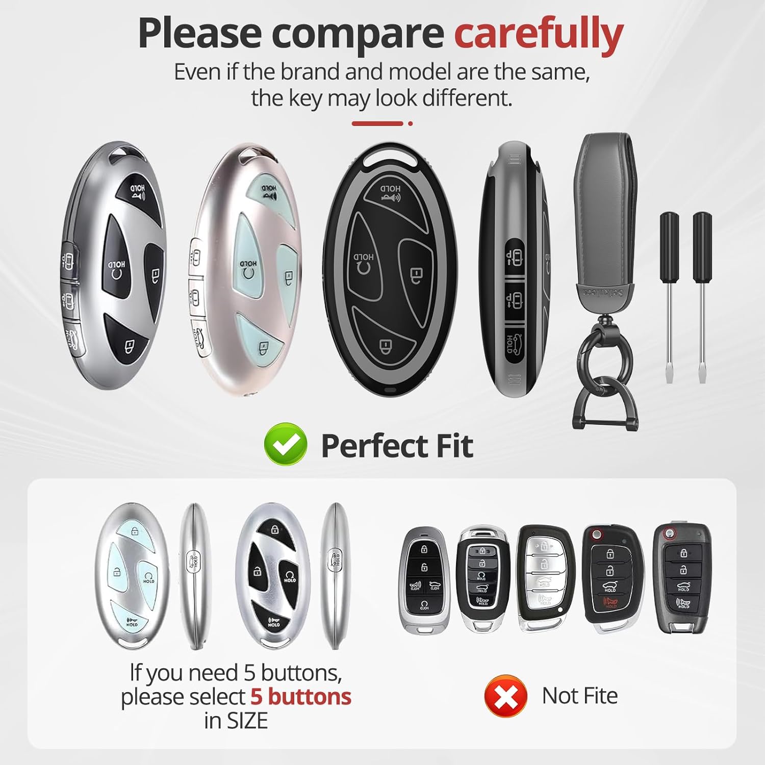 For Hyundai Key Fob Cover Accessories- Matte TPU Key Fob Cover with Leather Keychain for Ioniq 6 Grandeur GN7 KONA Elanrtra Sonata Tucson 2023 2024 2025 2026 Santa and More. - Image 2