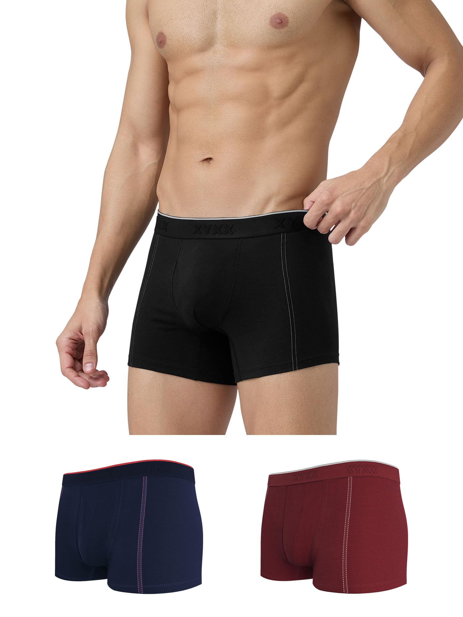 xyxx Men's Crux 100% Super Combed Cotton Regular Fit Solid Antibacterial Trunks with No Marks Waistband (Pack of 3)-picture-12