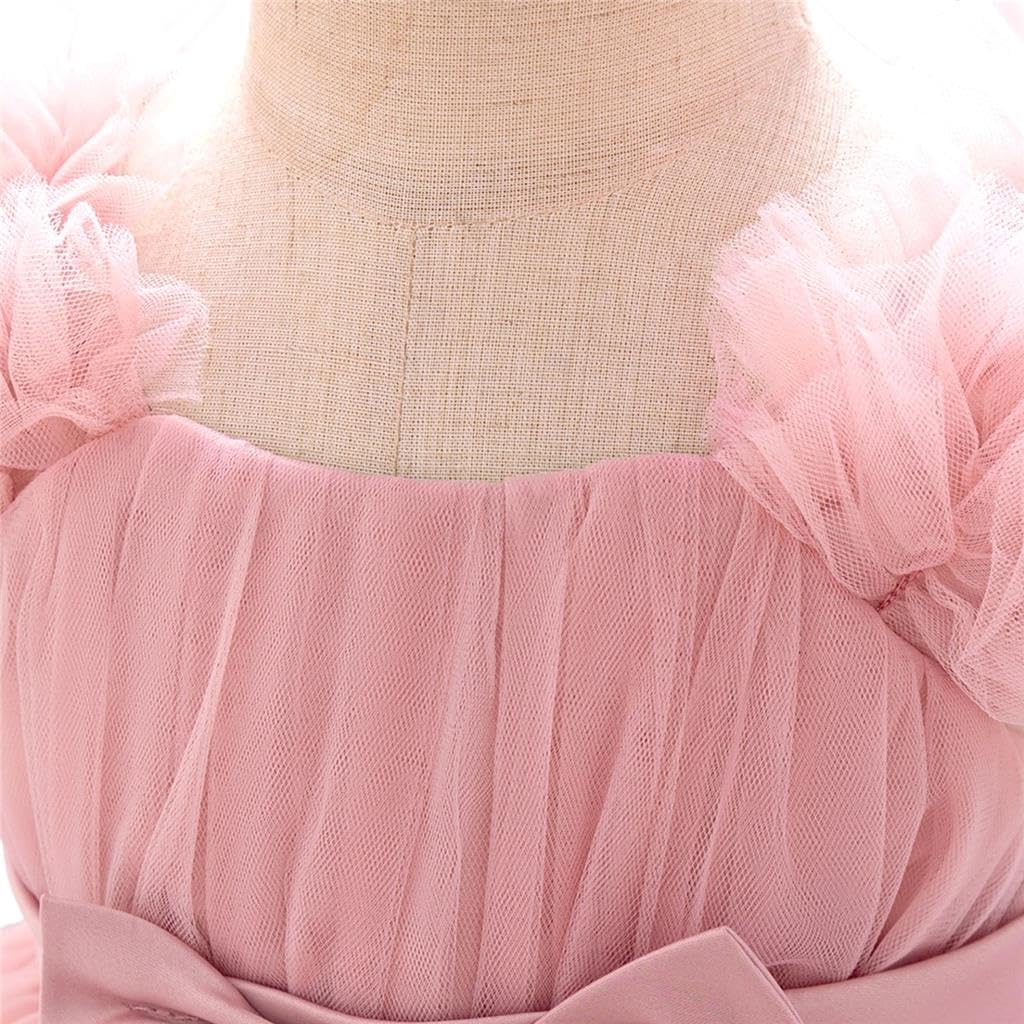 Lito Angels Robe en Tulle Fille avec Bandeau, Taille 9 Mois-3 Ans | Bandeau assorti, Corsage sans manches, encolure carrée, jupe tulle 4 couches, gros nœud à la taille, Mariage, Cérémonie, Fête