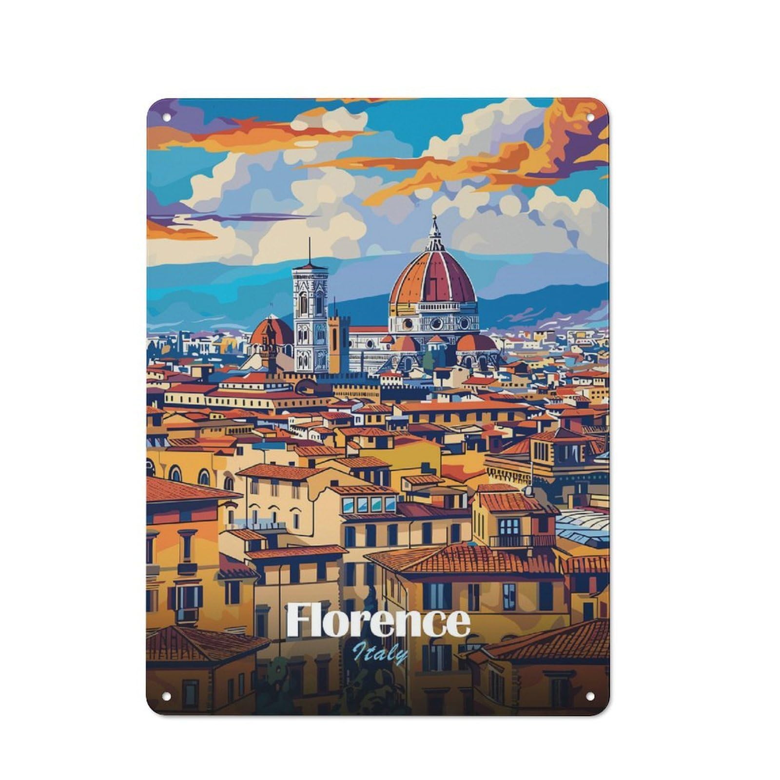 Junmoney Florence Cityscape Metal Wall Sign 40X30cm, Rustic Decor For Home Bar Wall, Gift Idea At Christmas For Hosts Who Enjoy Retro Interiors