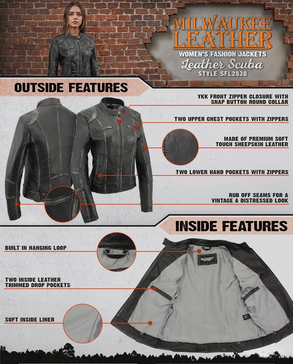 Milwaukee Leather SFL2830 Womens Black Sheepskin Scuba Style Fashion Leather Jacket — view 4