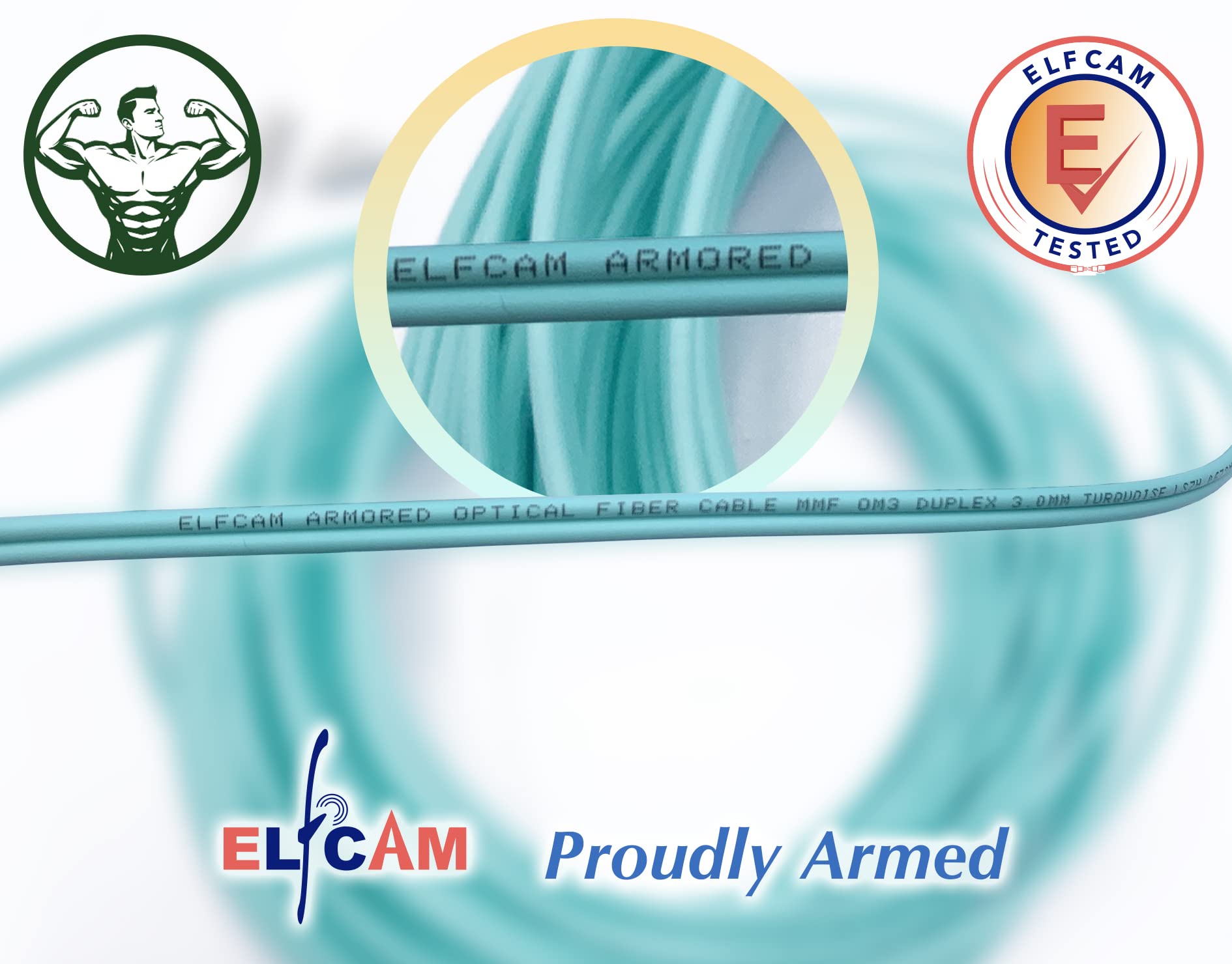 Elfcam® - 40m Gepanzerte Glasfaserkabel LC/UPC auf LC/UPC OM3 Multimode Duplex Glasfaserkabel (50/125um) LSZH, LWL-Kabel LC für den Innen- und Außenbereich, 40M