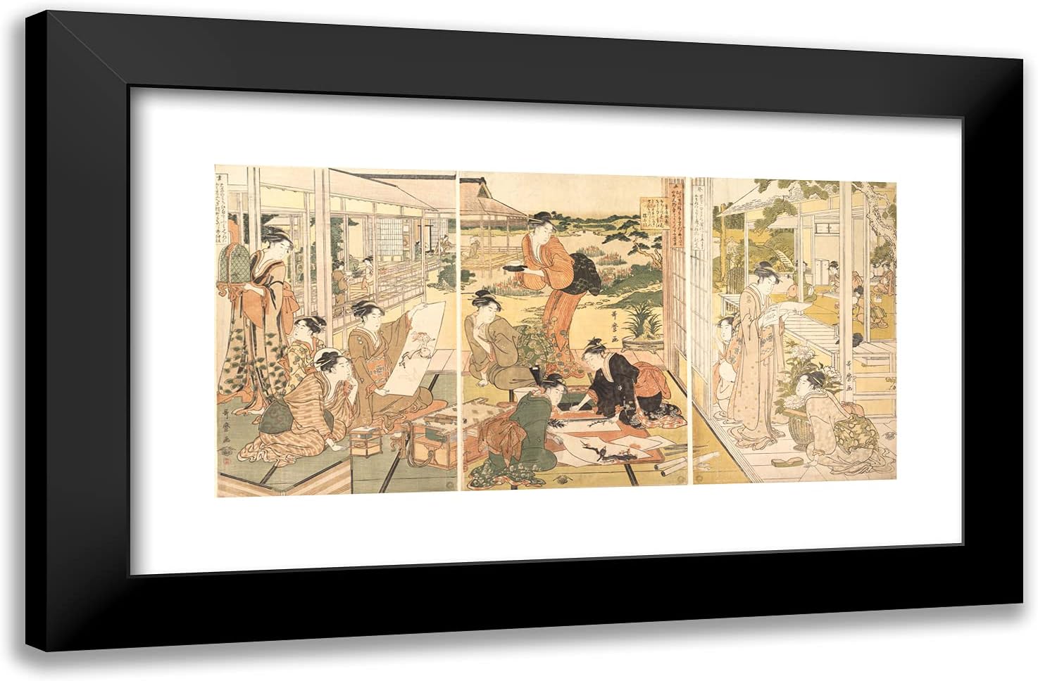 ArtDirect Utamaro, Kitagawa 24x16 Black Modern Framed Art Print Titled: The Four Elegant Accomplishments