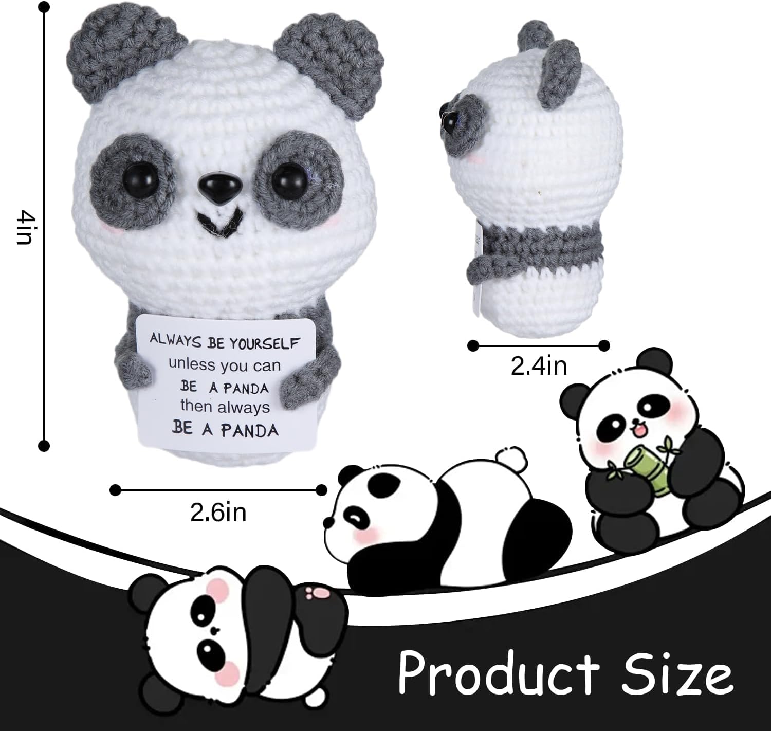 Positive Panda Emotional Support Plush, Crochet Animal Gift with Encouragement Card, Cute Handmade Plushie for Women, Emotional Support Gift image 2