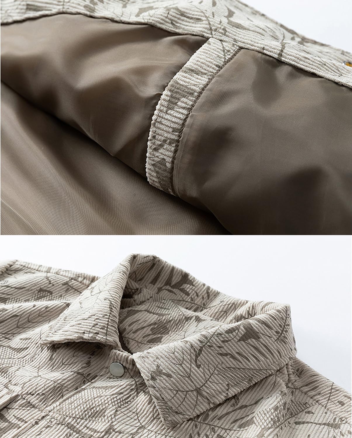 Mens Corduroy Jacket Button Up Plus Size Printed Business Work Casual Western Shacket Long Sleeve Fall Shirts Coat - Image 4