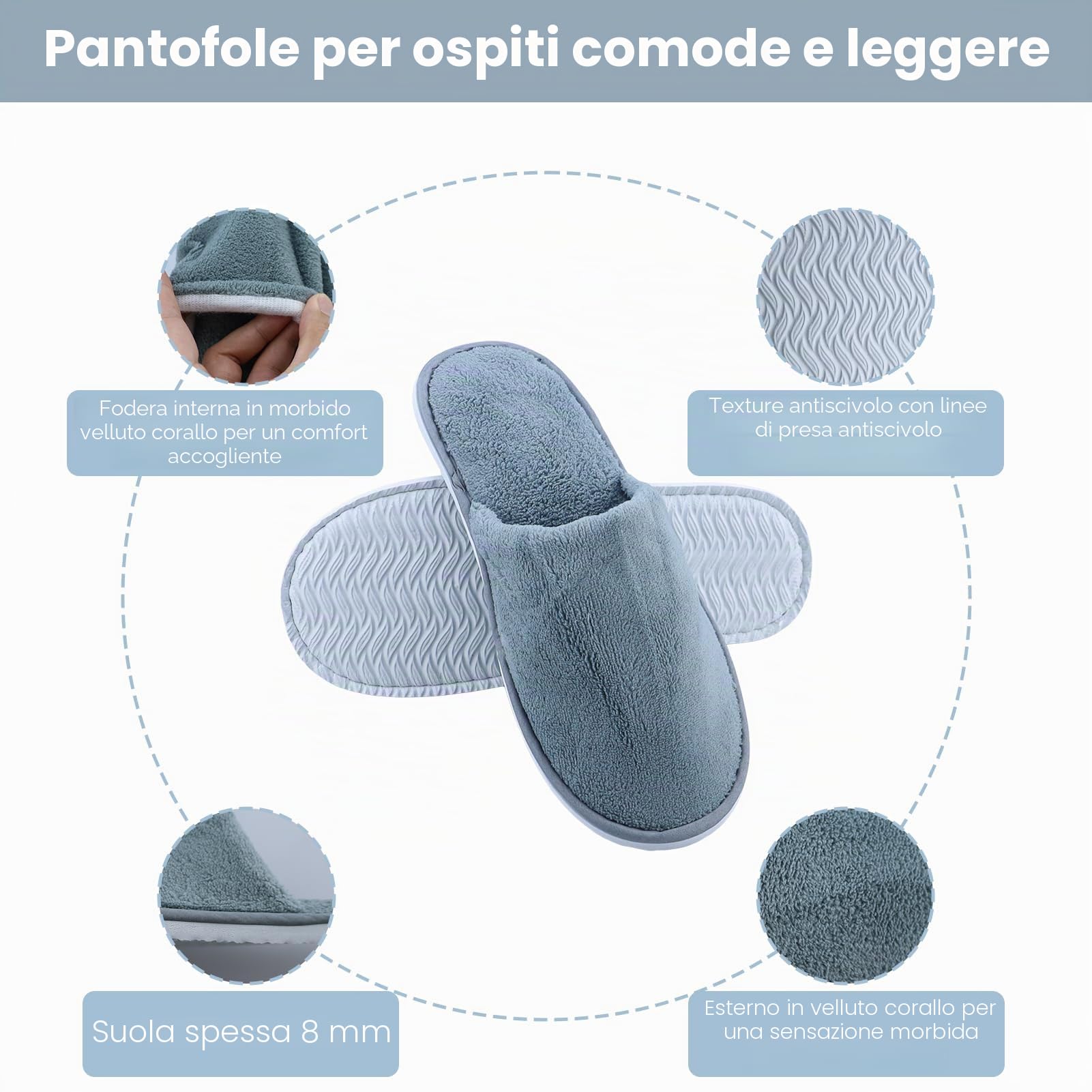 4 Paia Ciabatte Monouso per Hotel e Ospiti in Coral Velvet, Pantofole Punta Chiuse per Casa, Spa, Bagno, Uomini e Donne, Travel Home