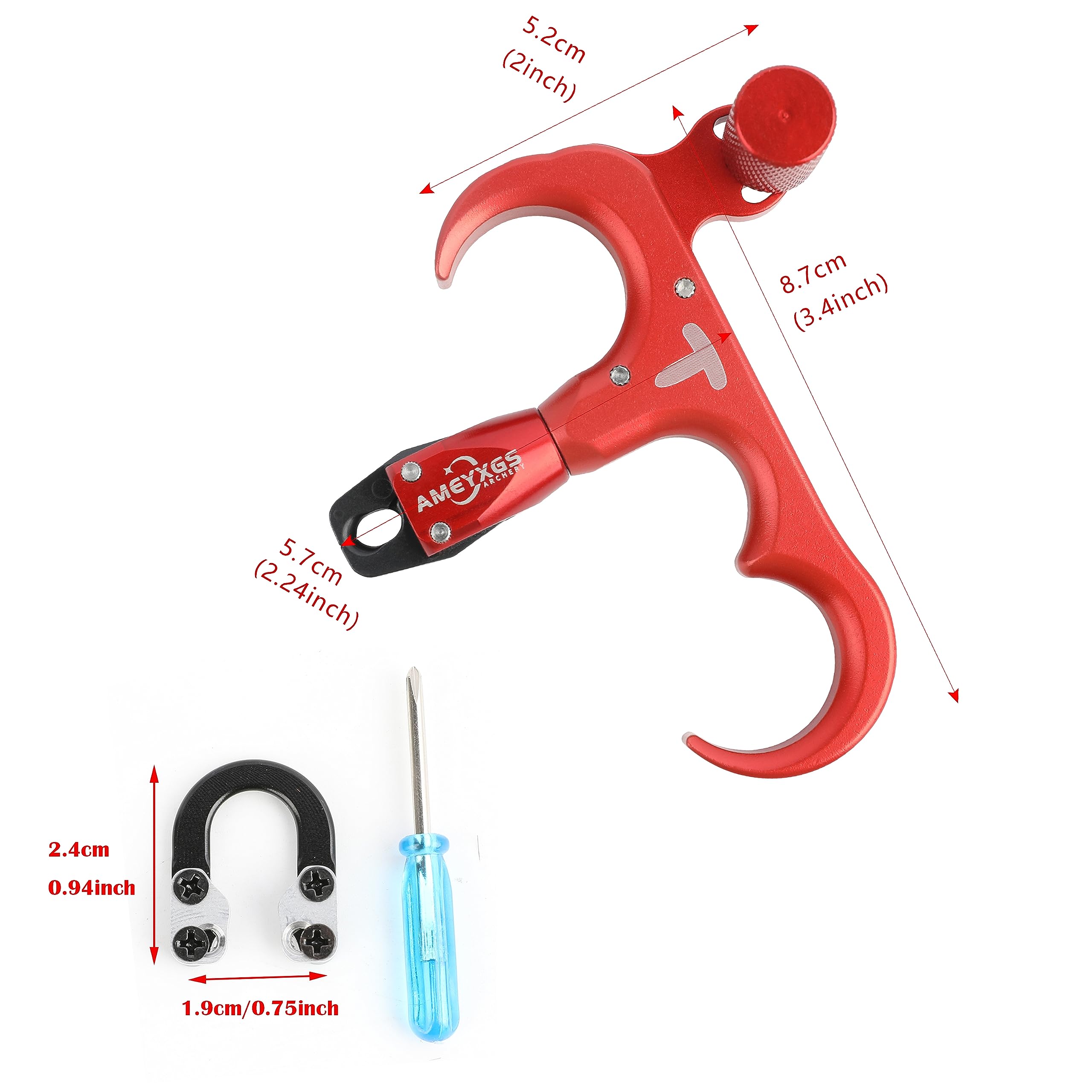 SHARROW Ayuda de liberación de arco compuesto y bucle en D giratorio de 360°, liberación de pulgar de aleación de aluminio, disparador de pulgar de 3 dedos para mano derecha e izquierda accesorio de