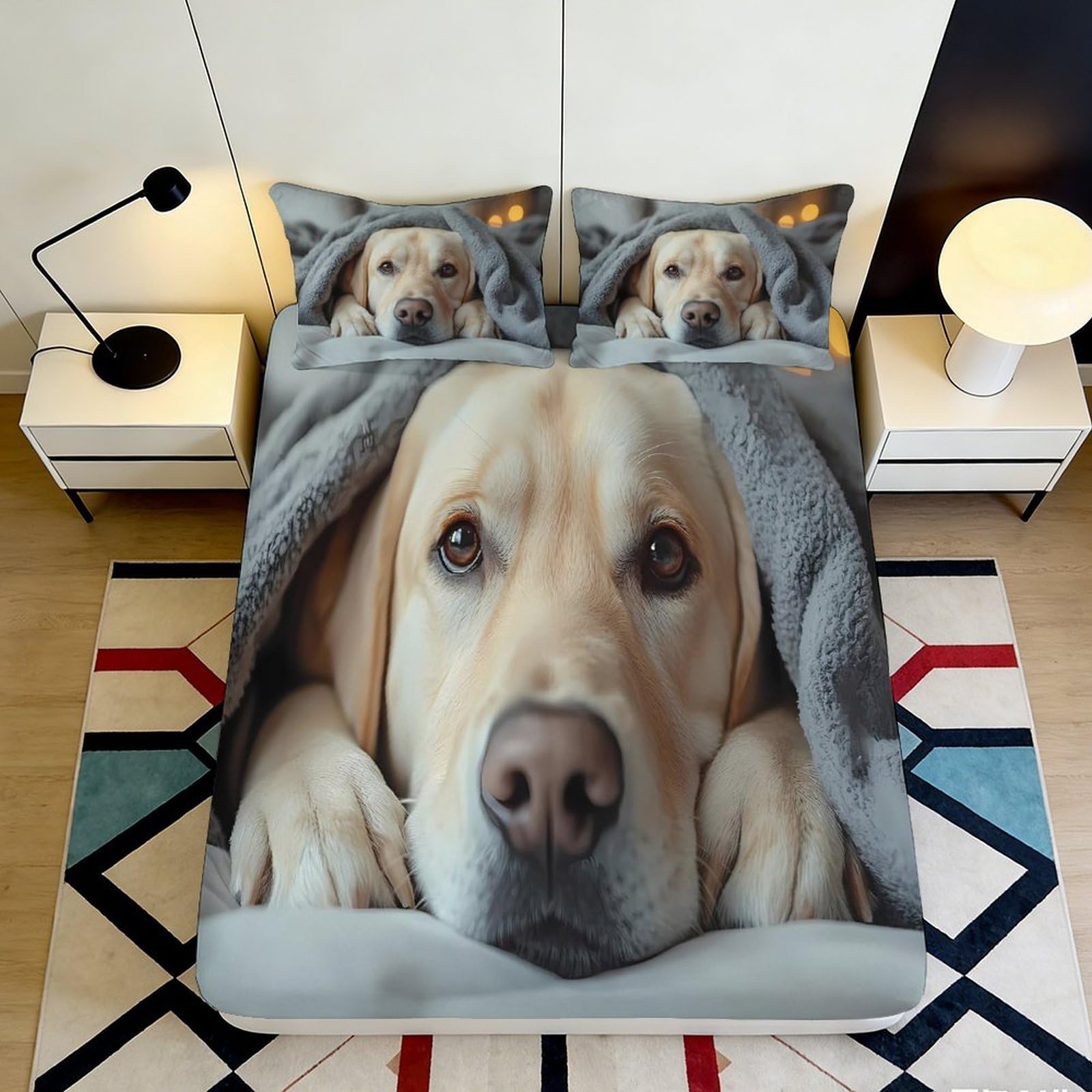 3D Printed Golden Retriever Fitted Sheet Microfiber Soft Breathable Dog Pattern Mattress Cover for Bedroom Decor 90x200x25cm