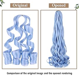 COOKOO 22 Inch 2 PCS French Curl Braiding Hair Baby Blue Loose Wave Crochet Braids for Box Braids Pre Stretched French Curls Braiding Hair Synthetic EZ Braids Extentions for Black Woman