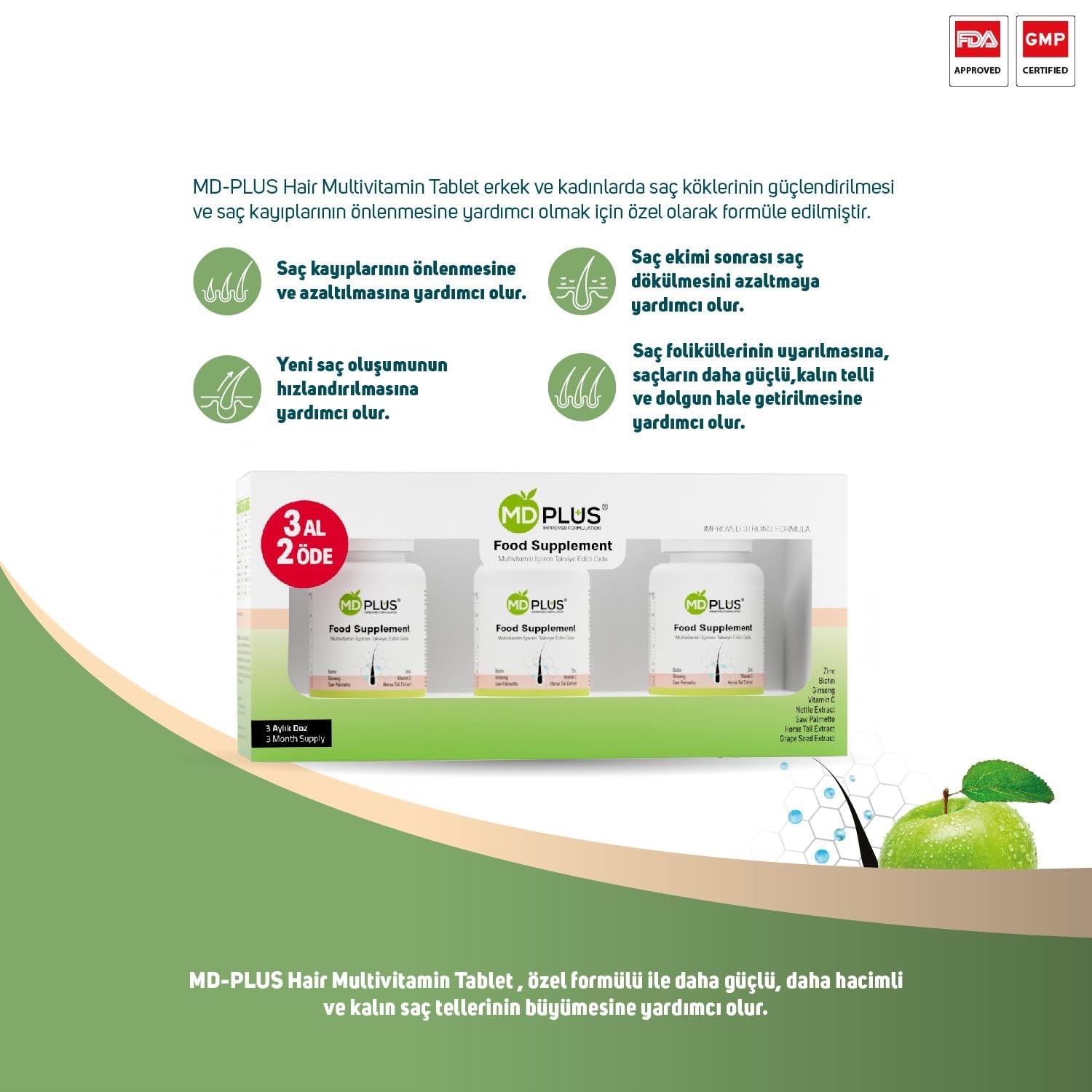 Md-Plus Hair Multivitamin 60 Compresse Set da 3 Pezzi