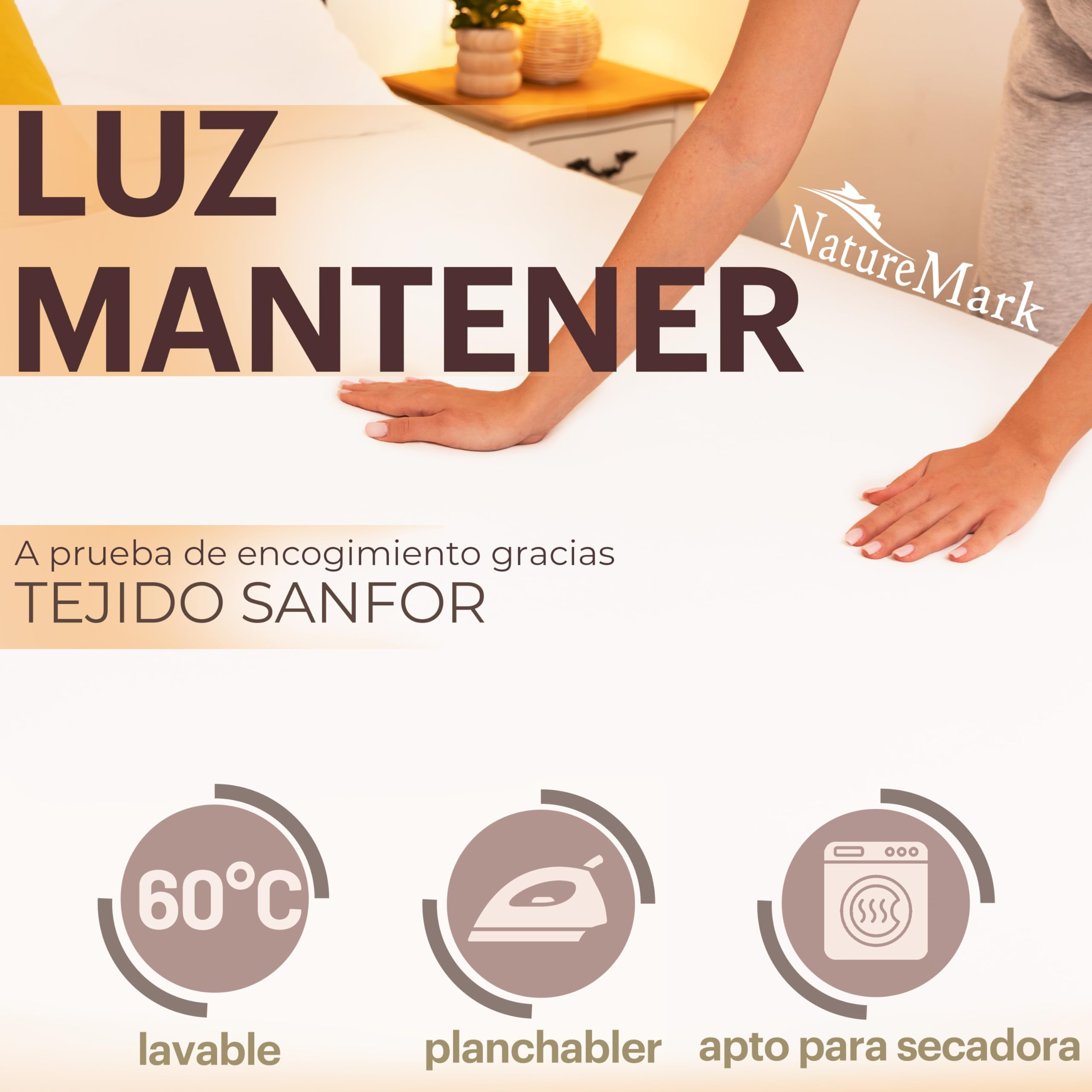 NatureMark Sábana Bajera Ajustable de Jersey, 100% algodón en Muchos tamaños y Colores, 180 x 200 cm - 200 x 200 cm, Blanco