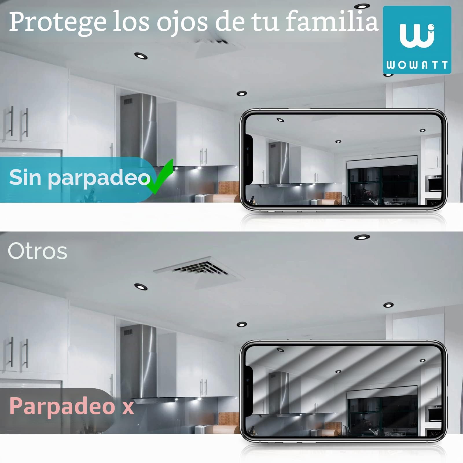 wowatt 7W Downlight LED Empotrable Techo Negro Regulable IP44 Blanco Frío | 6000K 700LM 230V Foco Empotrable Rotable, Corte 68-75mm, Metal Ojo de Buey LED Extraplano Redondo, para Baño Cocina, 5 piezas