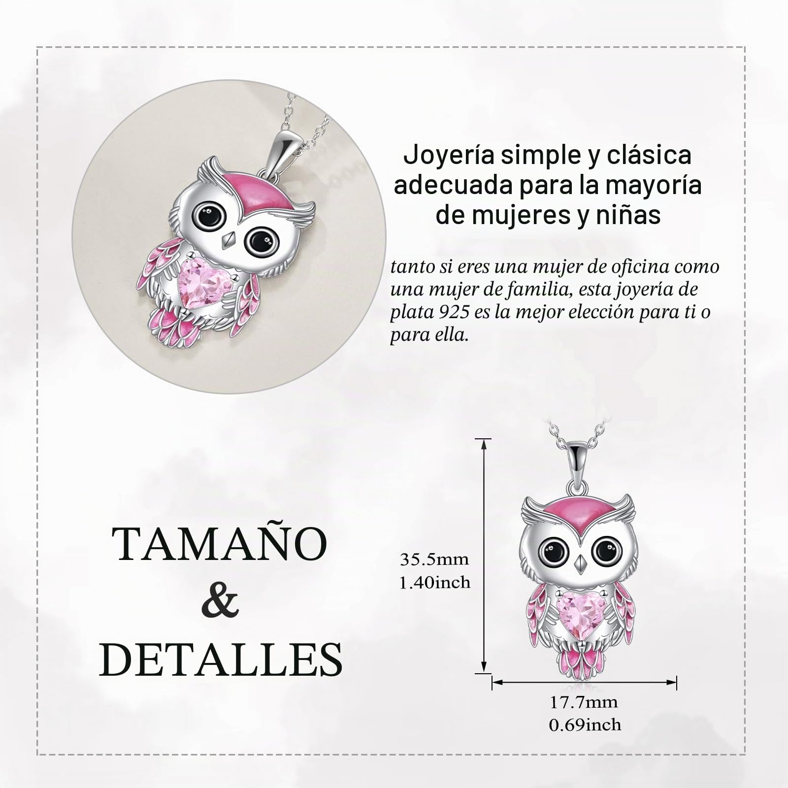 Vadmans Collar de Búho Regalos de Joyería para Las Mujeres 925 de Plata Esterlina Piedra de Nacimiento Búho Colgante Collar de Joyería de Navidad para Las Niñas