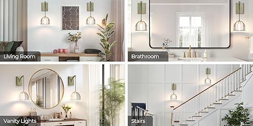 Miniatura 7 de Juego de apliques de pared de cristal de 2,7 pulgadas, apliques sólidos transparentes para interiores, lámparas doradas modernas de lujo, lámpara de