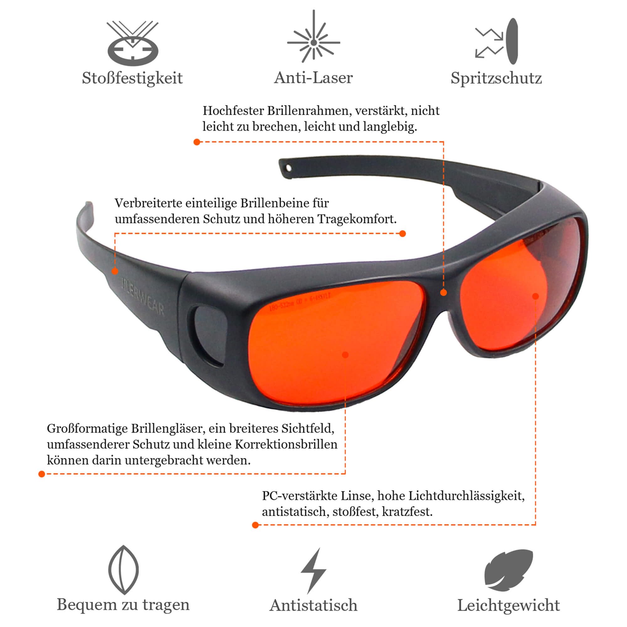JILERWEAR Protection de sécurité OD6+ - 180 nm-540 nm - Lunettes de protection laser professionnelles pour laser de 405 nm, 445 nm - Laser 532 nm et lunettes de protection laser lilas/bleu/vert 450 nm