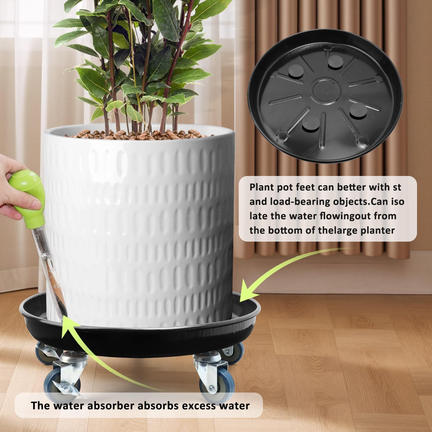 2 Pack 14.6 Inch Metal Plant Caddy With Wheels, Round Rolling Heavy Duty Plant Dolly, Heavy Plant Pot Mover Outdoor or Indoor,Plant Stand with Locking Wheels(Black)