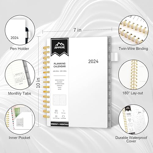 Miniatura 7 de AIMPEAK - Agenda semanal y mensual 2024, agenda semanal 2024 con pestañas, enero de 2024 a diciembre de 2024, agenda diaria con bolsillo interior,