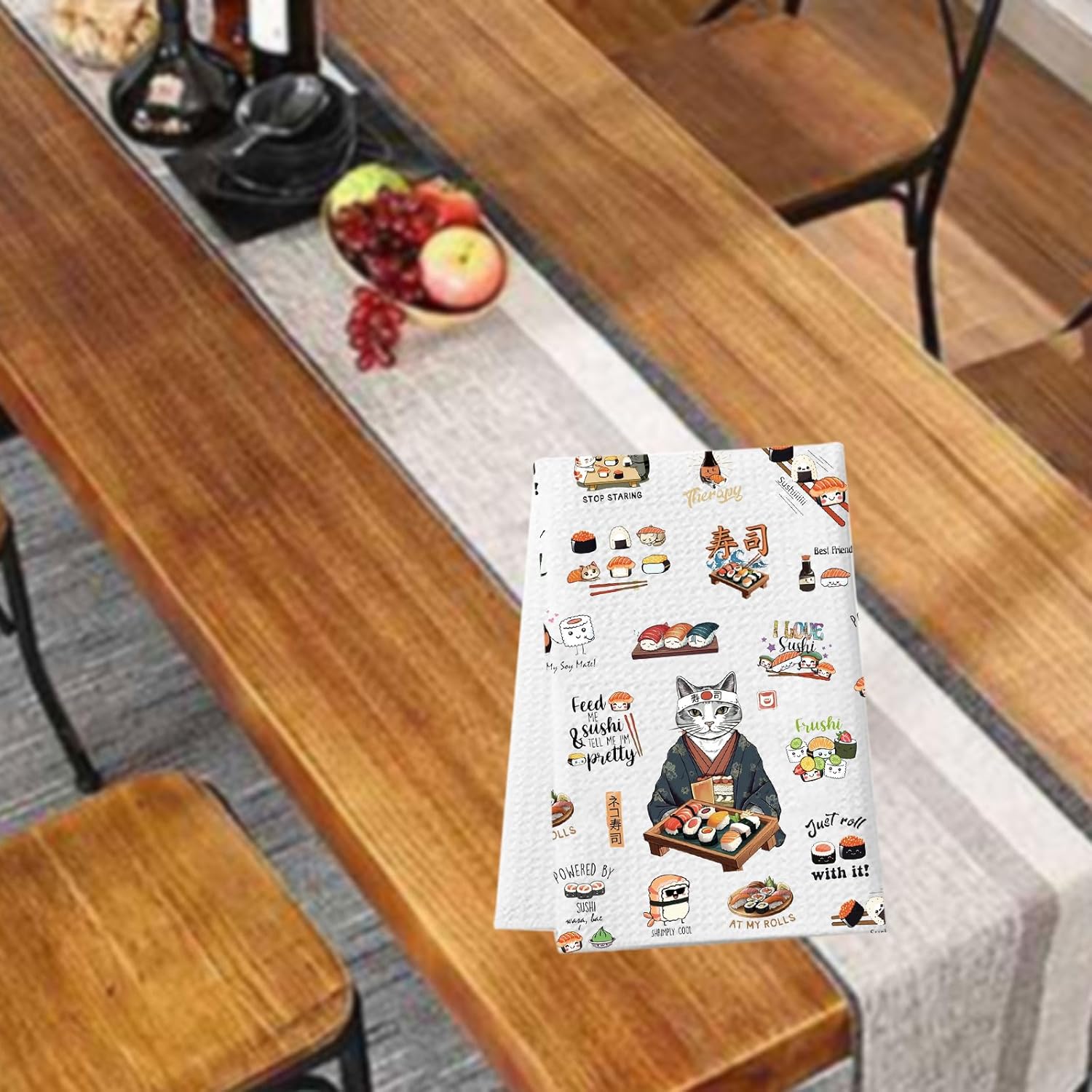 WCGXKO Sushi Gifts for Sushi Lovers Japanese Food Lover Gift Sushi Anime Kawaii Kitchen Towel Otaku Manga Gift (Sushi Towel) - Image 8
