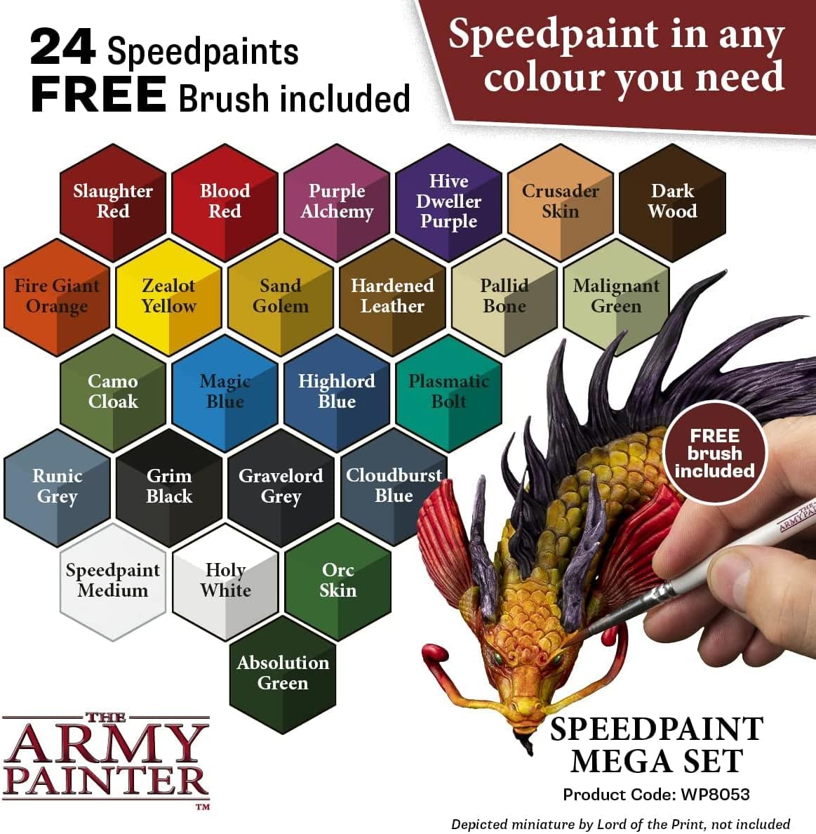The Army Painter Speedpaint Mega Paint Set Brush Combo, 24 Bottles of Non Toxic 18ml Acrylic Paints including 2 Paint Brush for Mini Figures and Miniature Model Painting