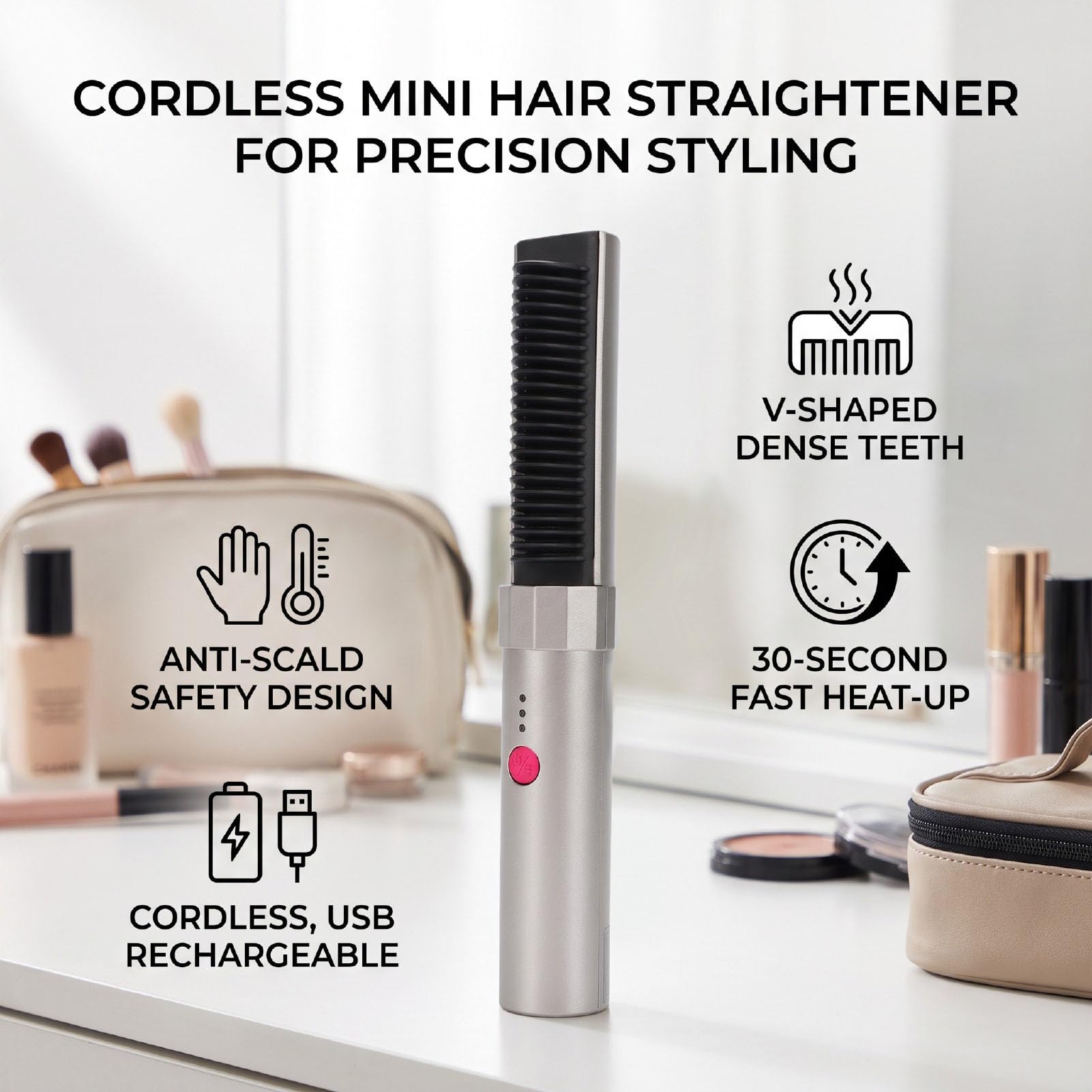 Fabater Haarglättungsbürste, 2 in 1 Kabellose Haarbürste Zum Glätten und Locken, 3 Temperatureinstellungen, Elektrische Anti-Verbrühung Glätter für Frauen, Zuhause, Reisen