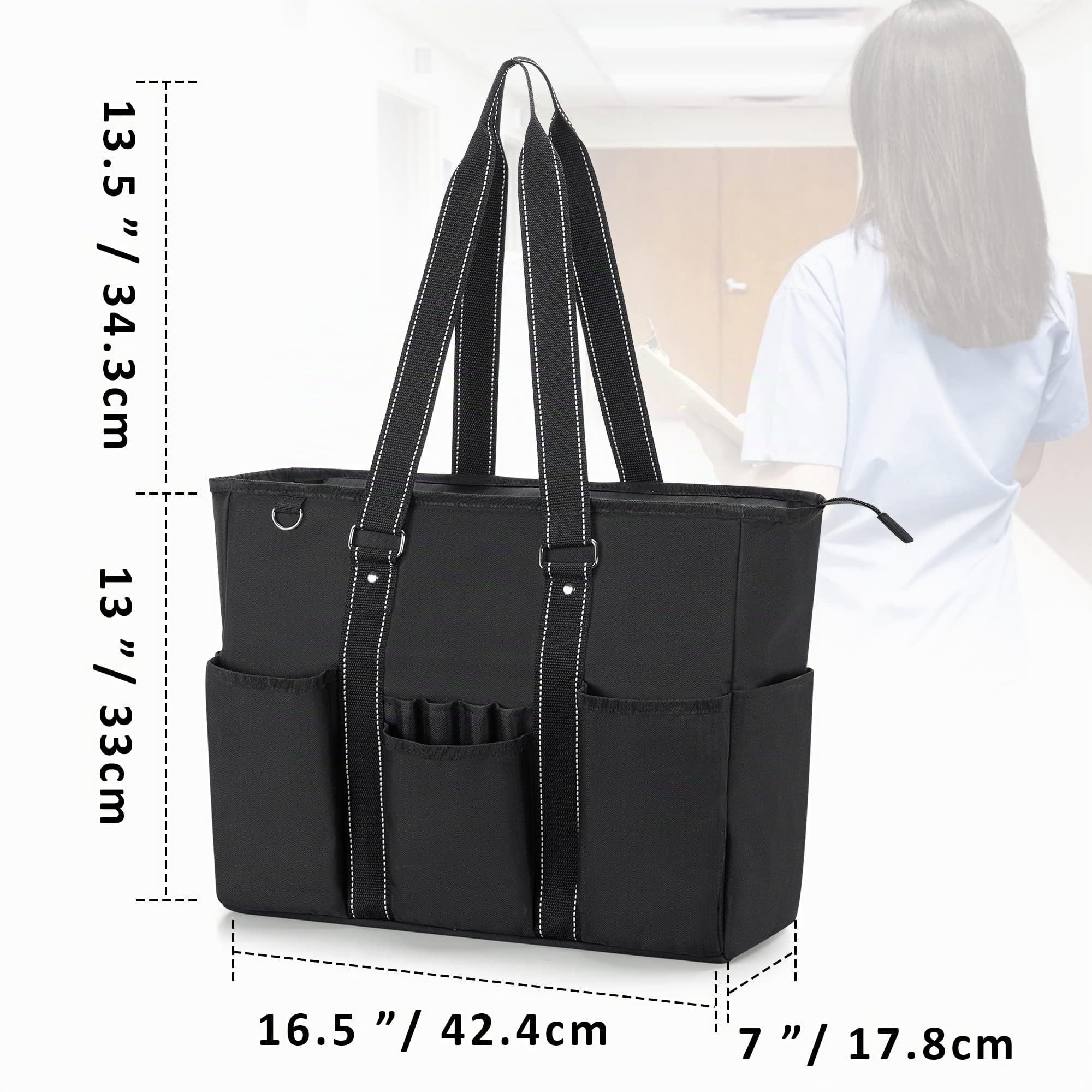 Damero Sac de Travail pour Infirmier(ère) avec Multiples Poches, Noir | Sac Fourre-tout avec Compartiment Rembourré pour Ordinateur Portable, Sac de Rangement Grande Capacité