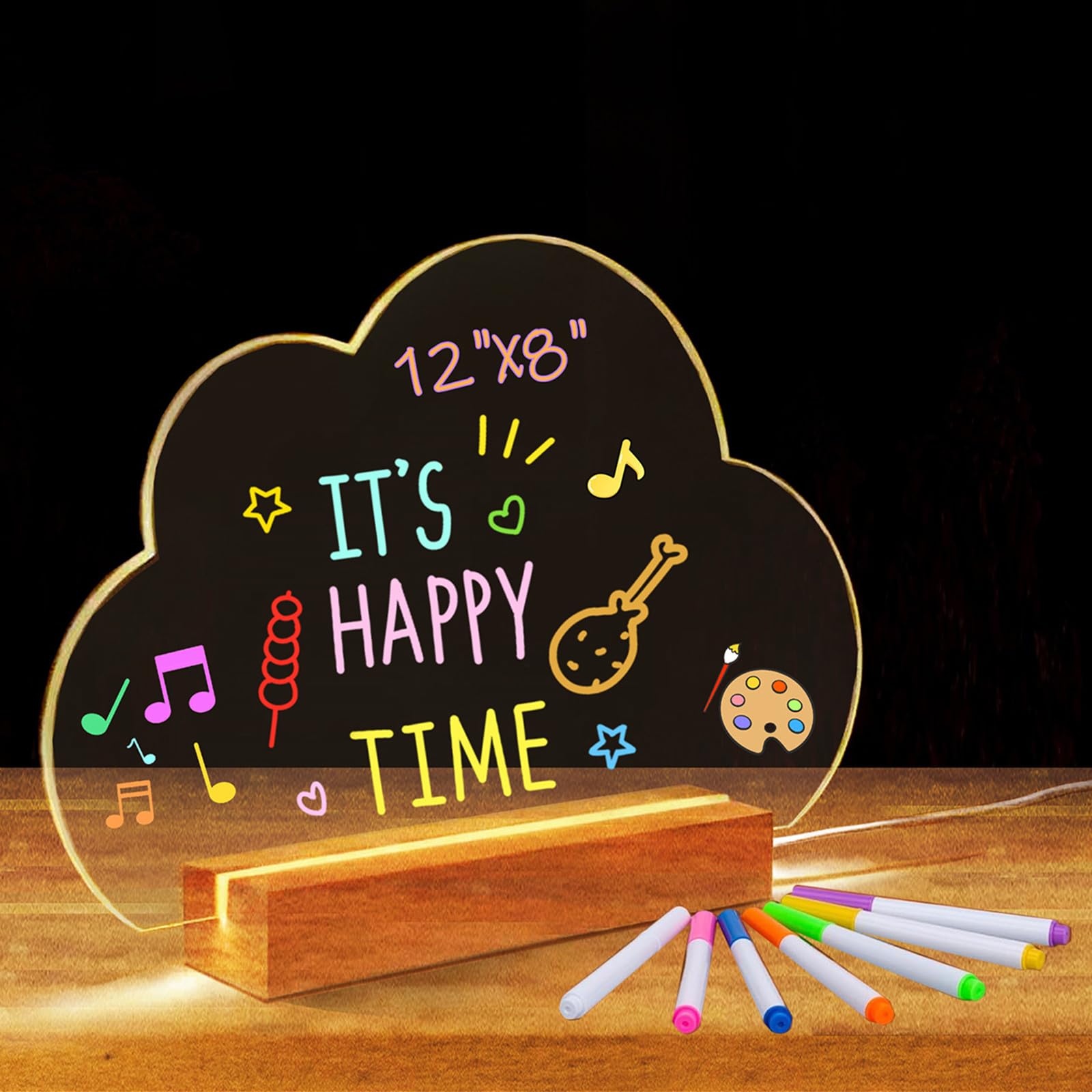 SetGame LED Note Board with 7 Colors Pen, Art Creative Light Up Dry Erase Board, Glowing Night Light Neon Message Bulletin Board Sign with Stand, Suit