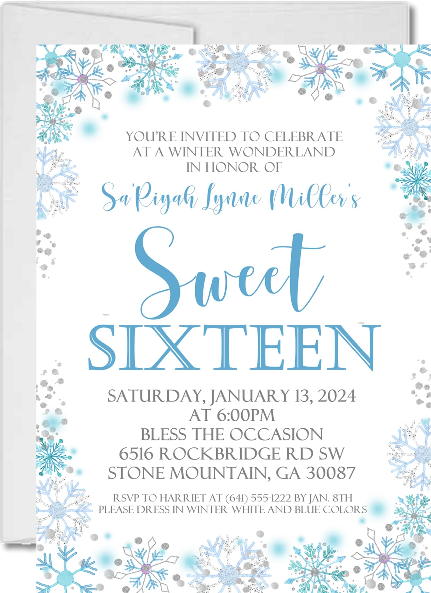 Amazon.com: Winter Wonderland Sweet 16 Invitations, Snowflake Sweet 16  Invitations, Winter Sweet Sixteen Invitations : Home & Kitchen