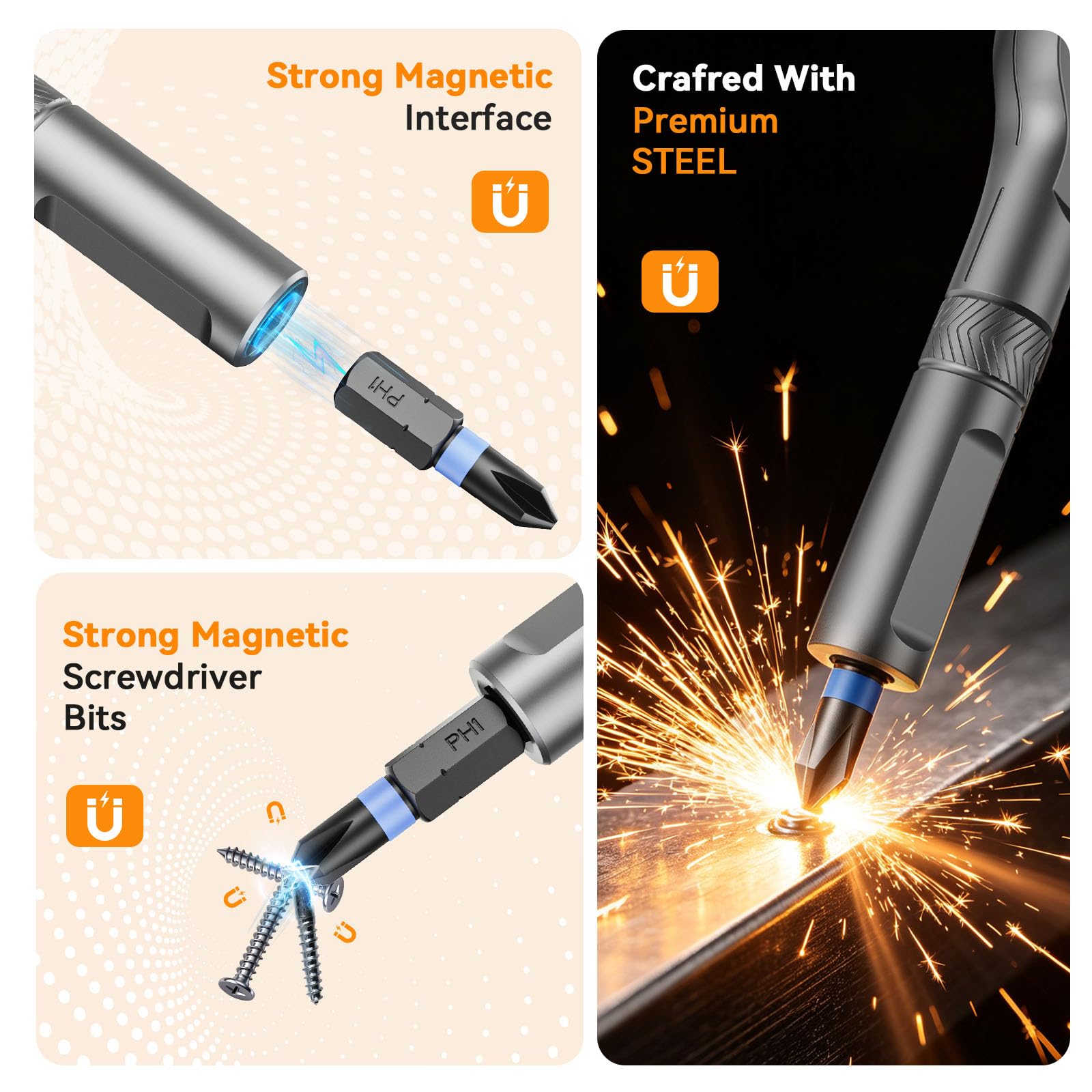 Kingsdun Set di cacciaviti a cricchetto magnetici 25 in 1, punte in acciaio S2 con manico a cricchetto staccabile, design magnetico forte, kit di chiavi a cricchetto compatte per elettronica, mobili
