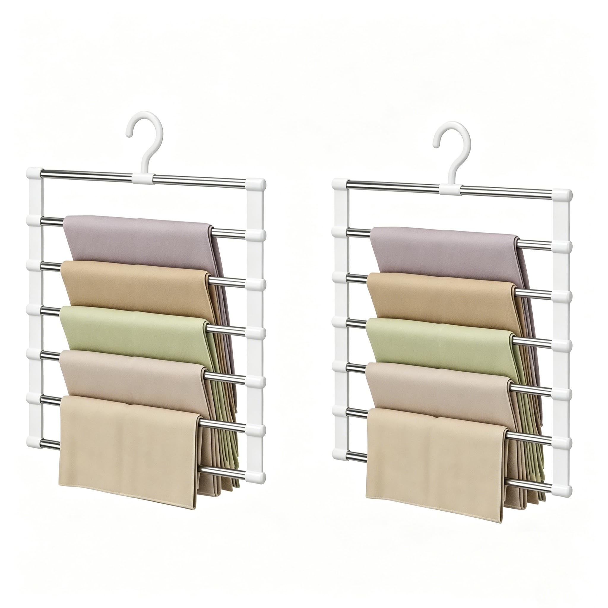 CavspkArt 2 Pack Trouser Hangers, Space Saving Non-Slip Multifunctional Pants Hangers, Suitable for Jeans, Trousers, Scarves, Ties and Towels, Wardrobe Organiser