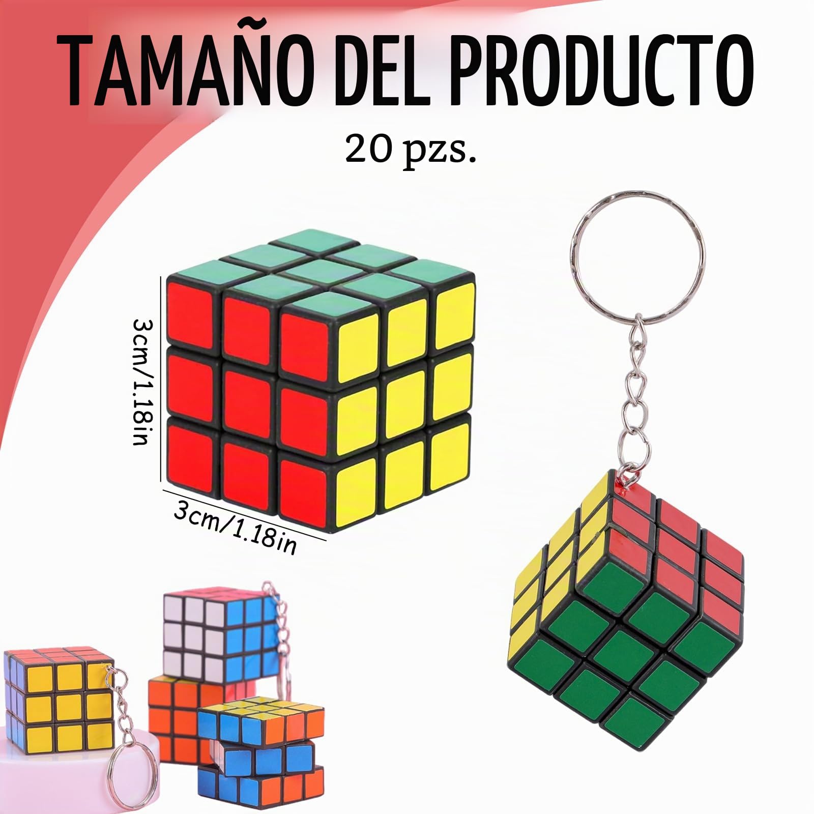 20 Piezas Mini Cubo Mágico Llavero (3cm) - Detalles Cumpleaños Infantiles y Relleno Piñata - Juguete Rompecabezas Antiestrés para Niños y Calendario de Adviento (Multicolor)